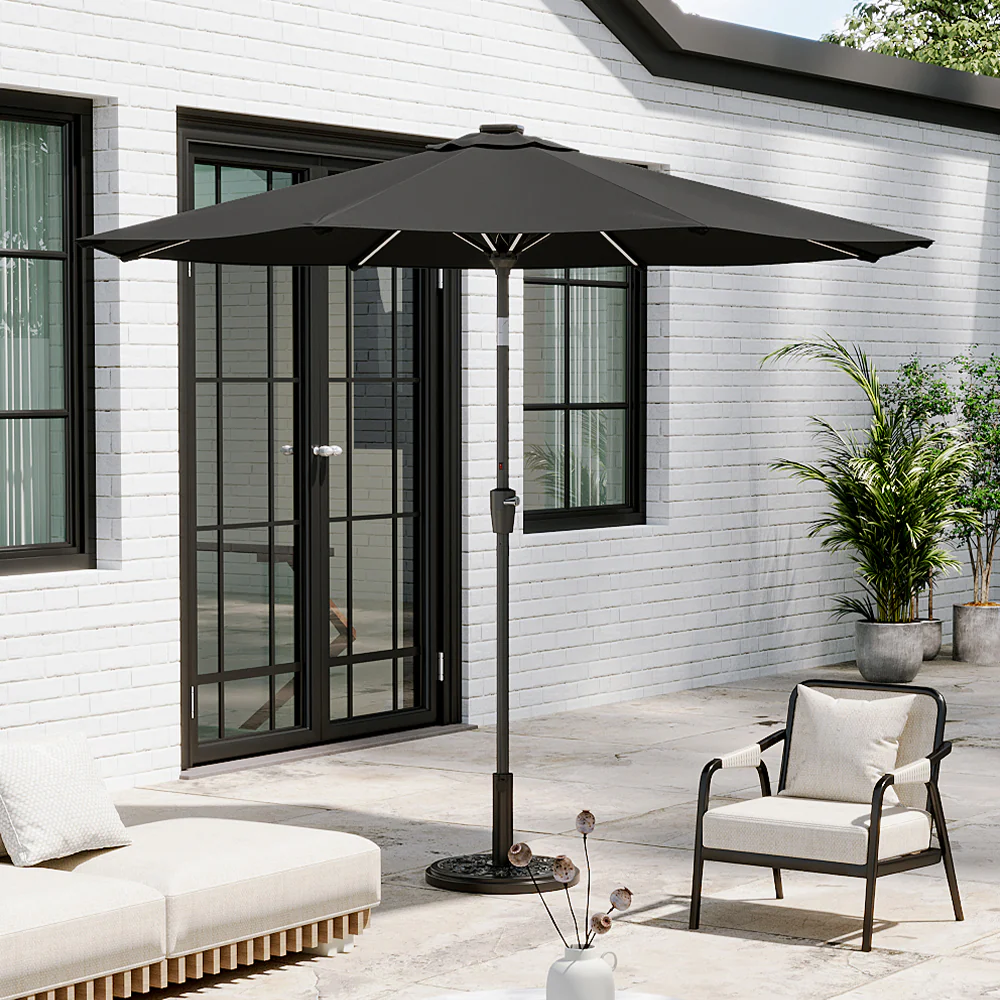 Garden Sanctuary Large Solar Powered LED Patio Umbrella for Outdoor Garden Patio with Base - Image 2