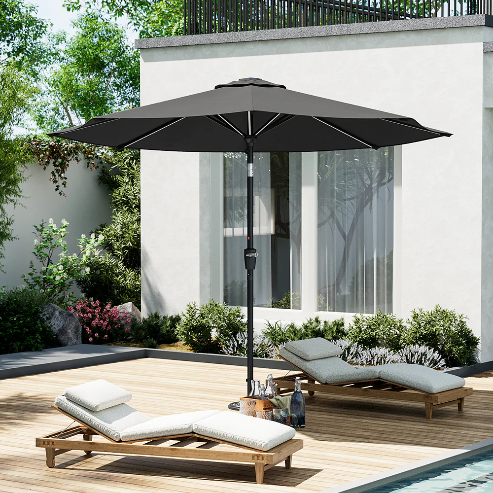 Garden Sanctuary Large Solar Powered LED Patio Umbrella For Outdoor Garden Patio Without Base