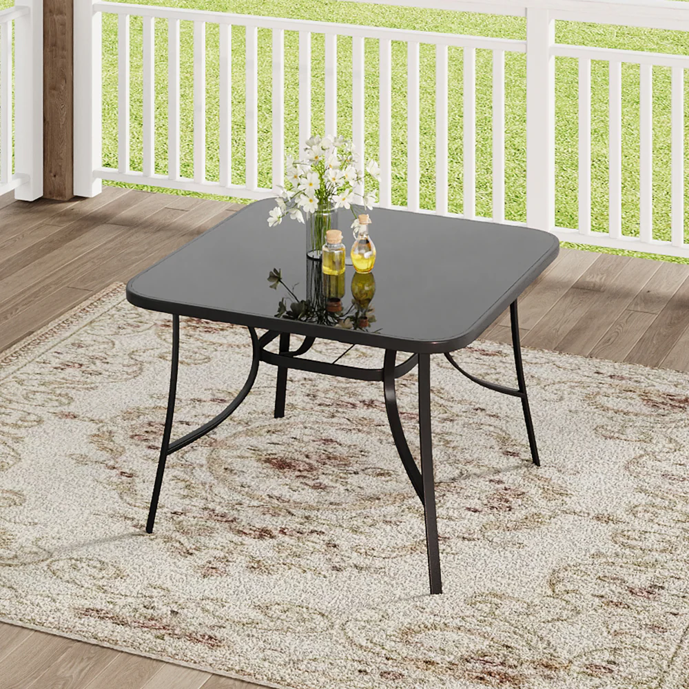 Garden Sanctuary Metallic and Tempered Glass Garden Table with Parasol Hole Outdoor - Image 2