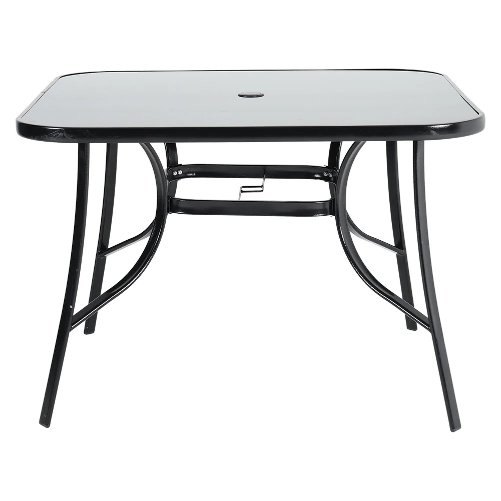 Garden Sanctuary Metallic and Tempered Glass Garden Table with Parasol Hole Outdoor - Image 6