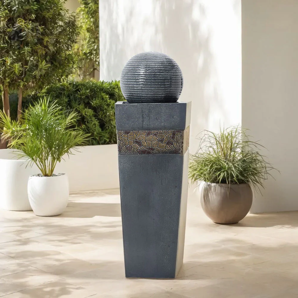 Garden Sanctuary Modern Style Trapezoidal Water Polo Fountain with Warm Light Outdoor - Image 2