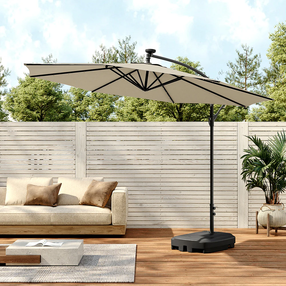Garden Sanctuary Outdoor 32 LED Lighted Patio Umbrella With Crank Lift System - Image 12