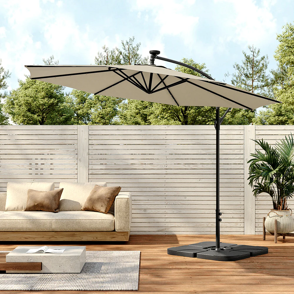 Garden Sanctuary Outdoor 32 LED Lighted Patio Umbrella With Crank Lift System - Image 2