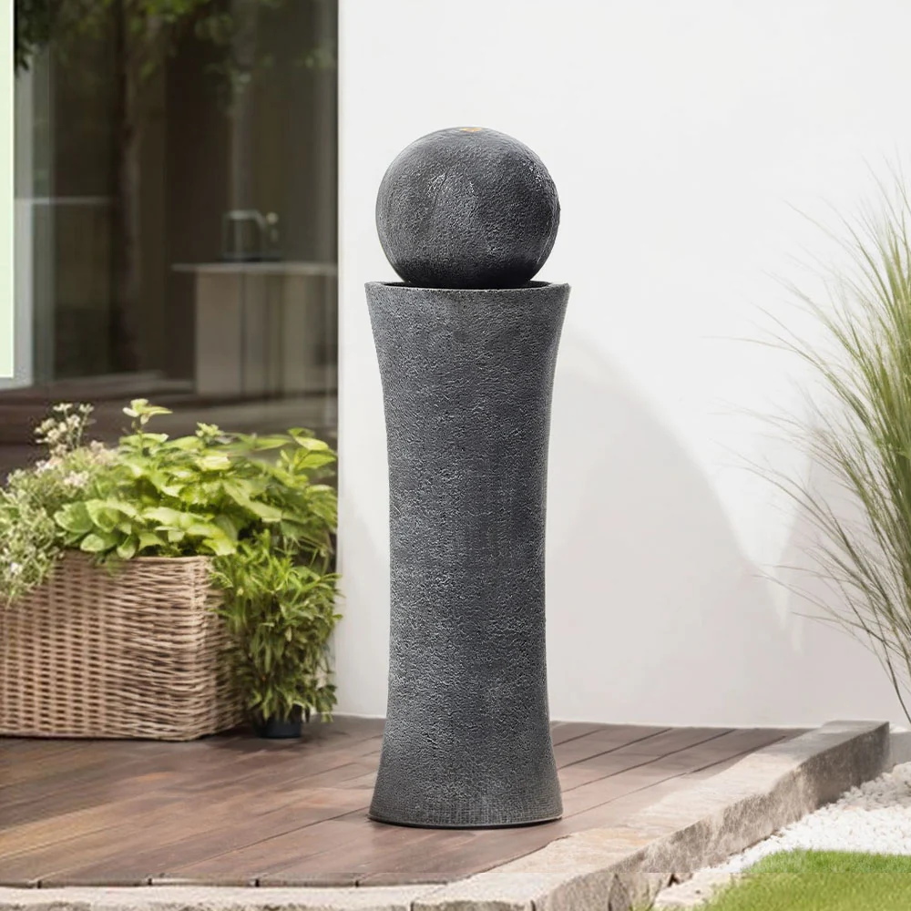 Garden Sanctuary Outdoor Modern Cylindrical Water Polo Fountain with Warm Light - Image 2