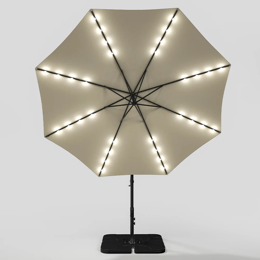 Garden Sanctuary Round Cantilever Parasol with Solar Light and HDPE Parasol Base - Image 3