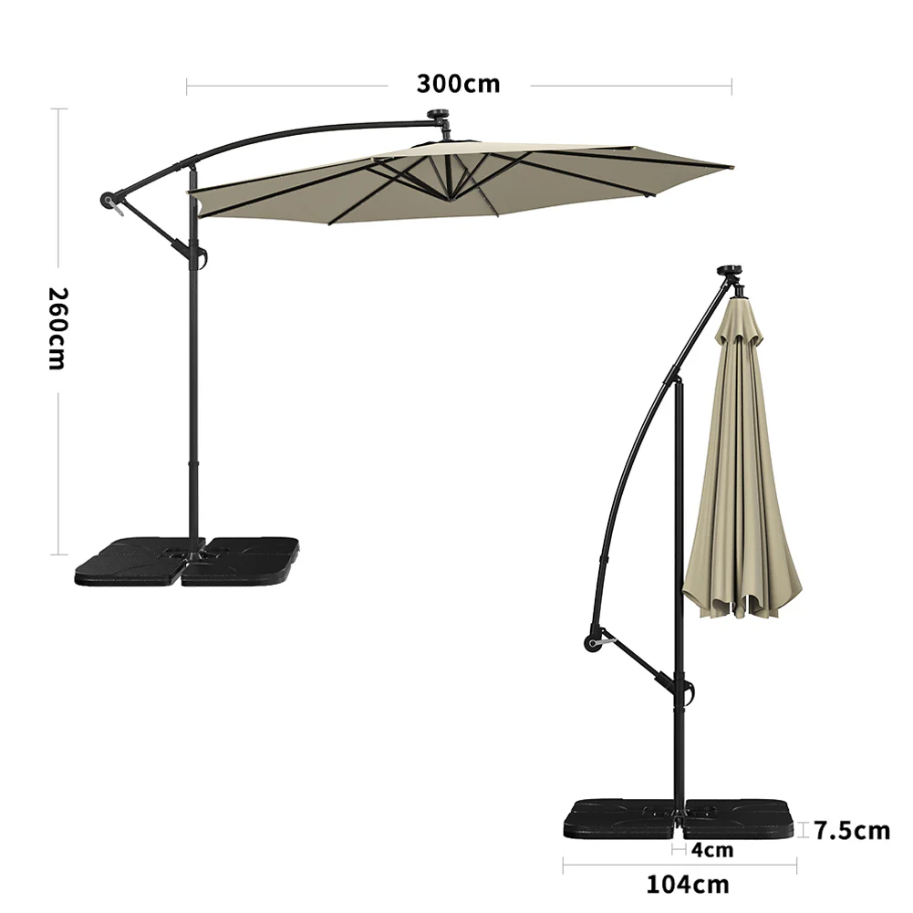 Garden Sanctuary Round Cantilever Parasol with Solar Light and HDPE Parasol Base - Image 7