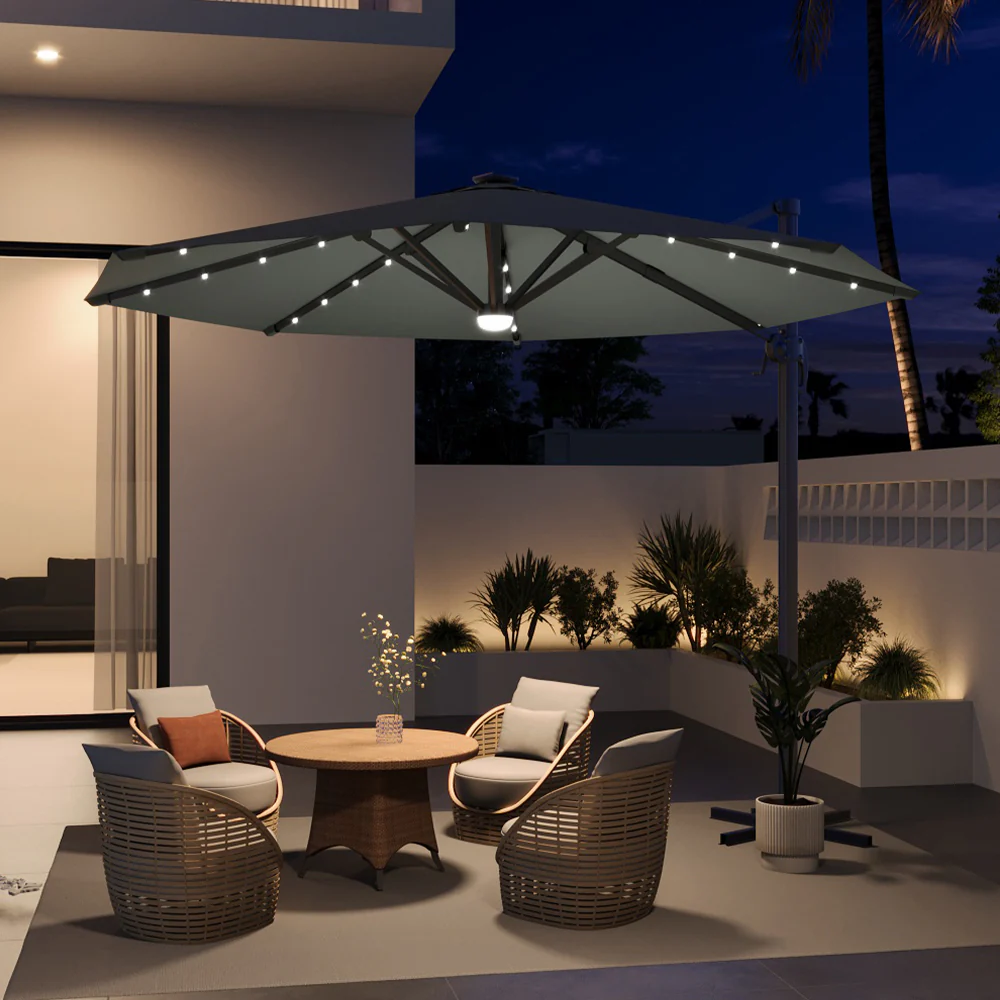 Garden Sanctuary Round Cantilever Parasol With Solar-Powered LED Lights - Image 2