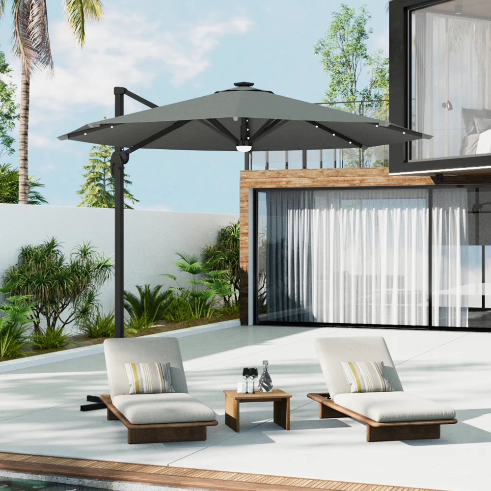 Garden Sanctuary Round Cantilever Parasol With Solar-Powered LED Lights - Image 3