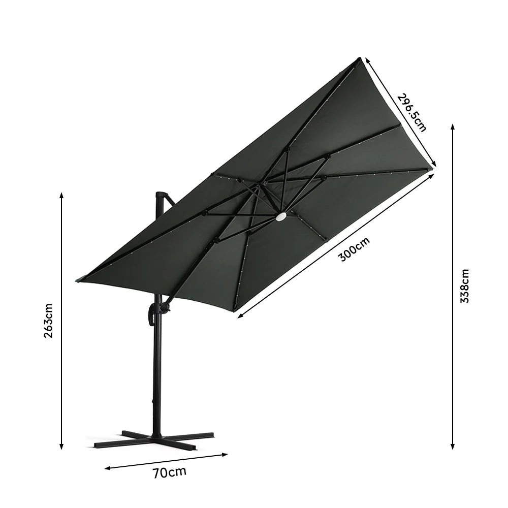 Garden Sanctuary Square Cantilever Parasol With Solar-Powered LED Lights - Image 4