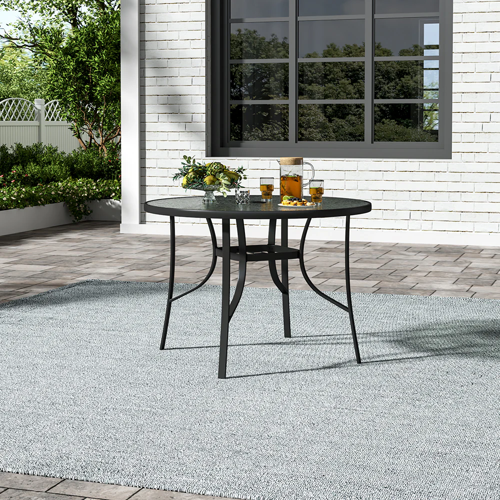 Garden Sanctuary Tempered Glass Outdoor Coffee Table with Parasol Hole - Image 2