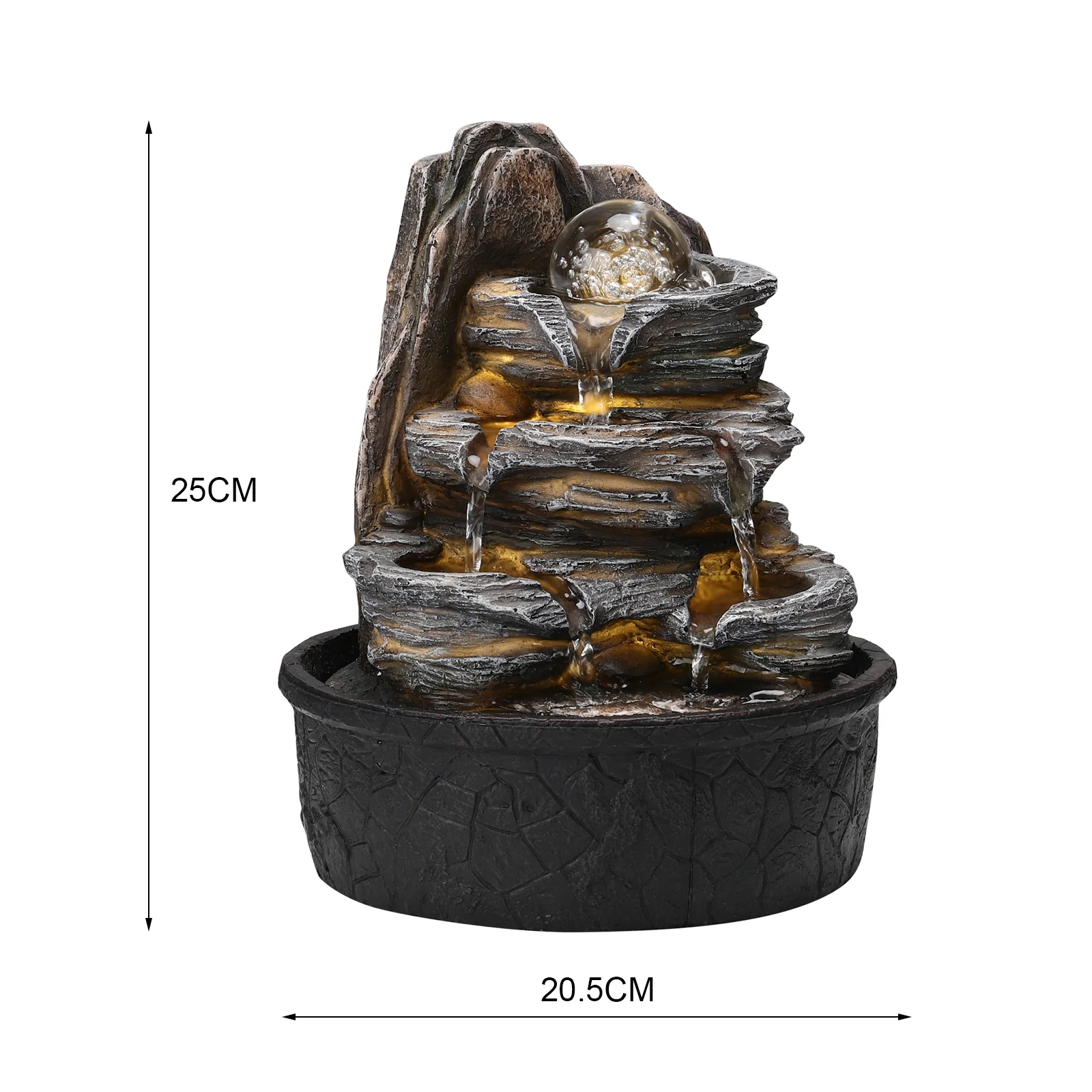 Garden Sanctuary Tiered Rock Cascading Tabletop Water Fountain with LED Crystal Ball - Image 7