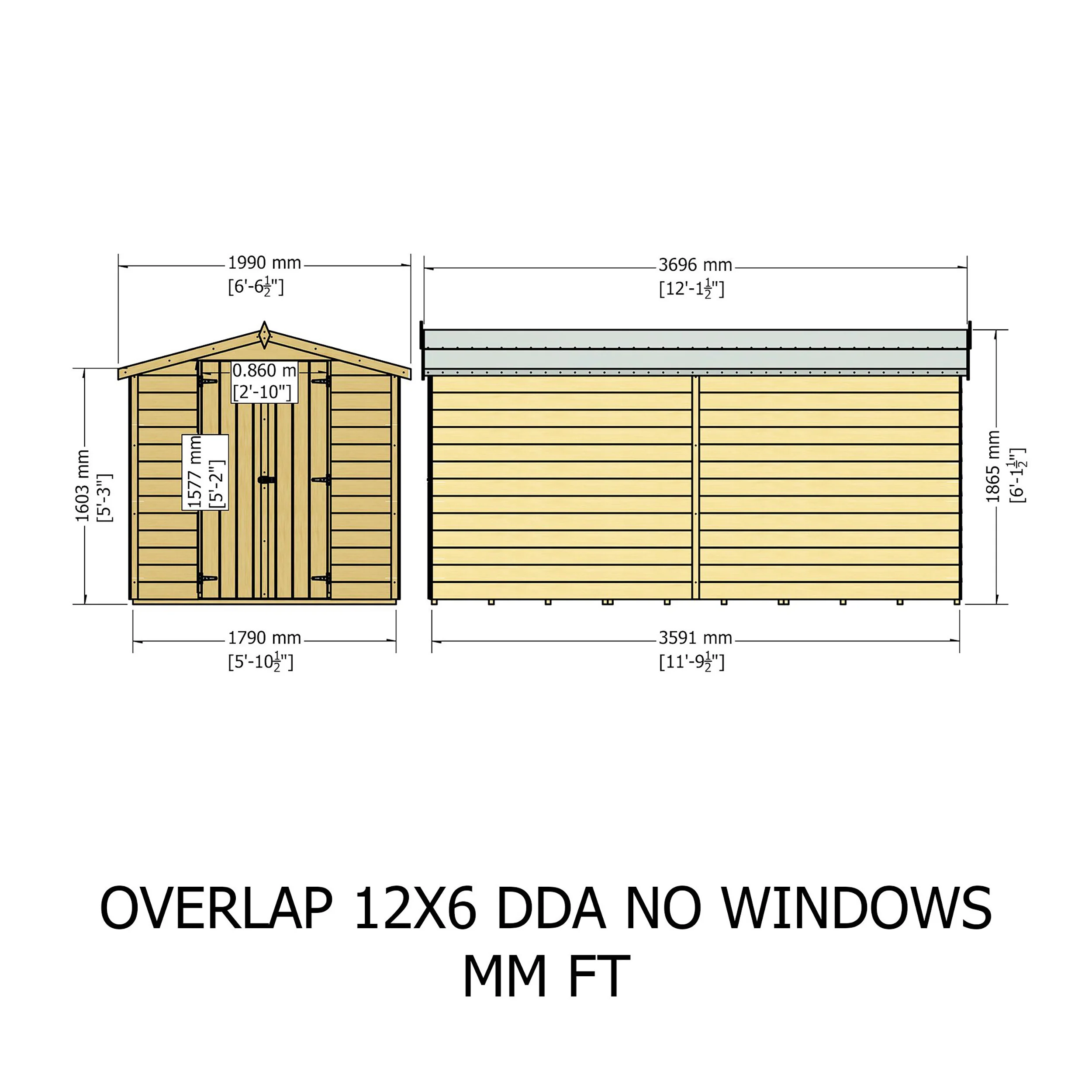 Garden Value Overlap 12 X 6 Windowless Shed - Image 9