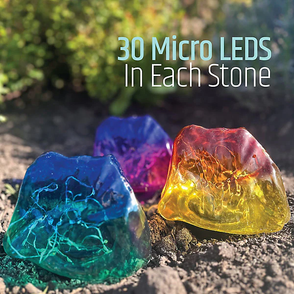 GardenKraft Set Of 3 Solar Rock Garden Lights With Colour Changing LED | Outdoor Pathway Lights - Image 5