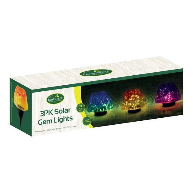 GardenKraft Set Of 3 Solar Rock Garden Lights With Colour Changing LED | Outdoor Pathway Lights - Image 6