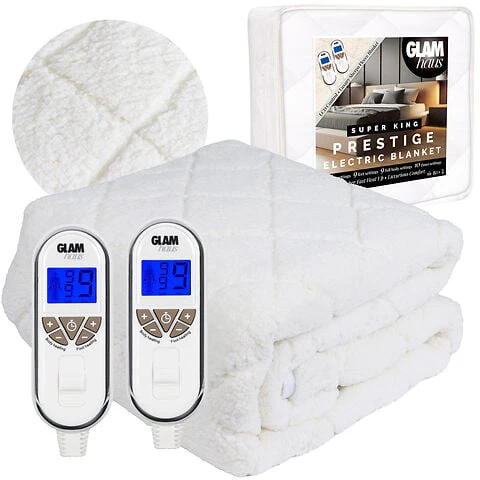 GlamHaus Prestige Electric Blanket Super King Size With 9 Body Settings, 9 Feet Settings, 9 Full Body Settings, 10 Timer Settings