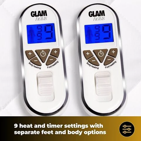 GlamHaus Prestige Electric Blanket Super King Size With 9 Body Settings, 9 Feet Settings, 9 Full Body Settings, 10 Timer Settings - Image 4