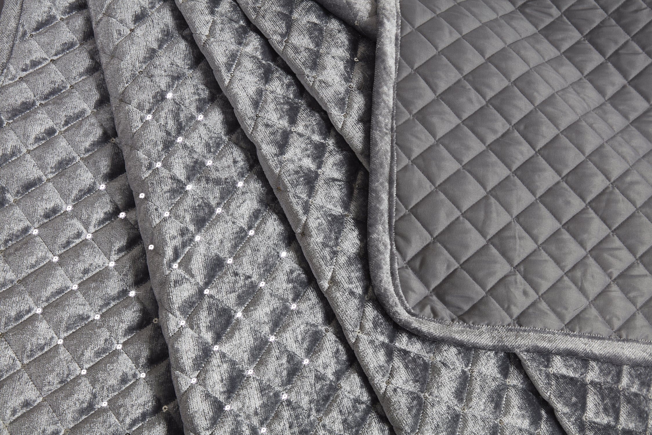 Glamour - Quilted Sequin Velvet Duvet Set in Silver - Image 5