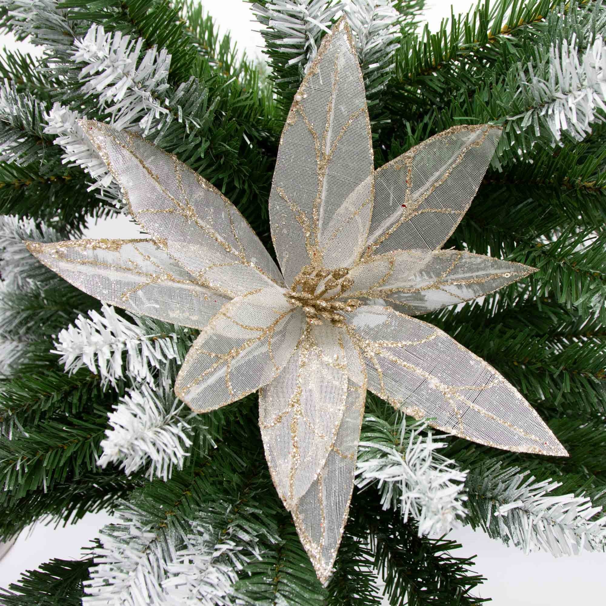 Glitter Poinsettia Pick - Champagne - Image 2