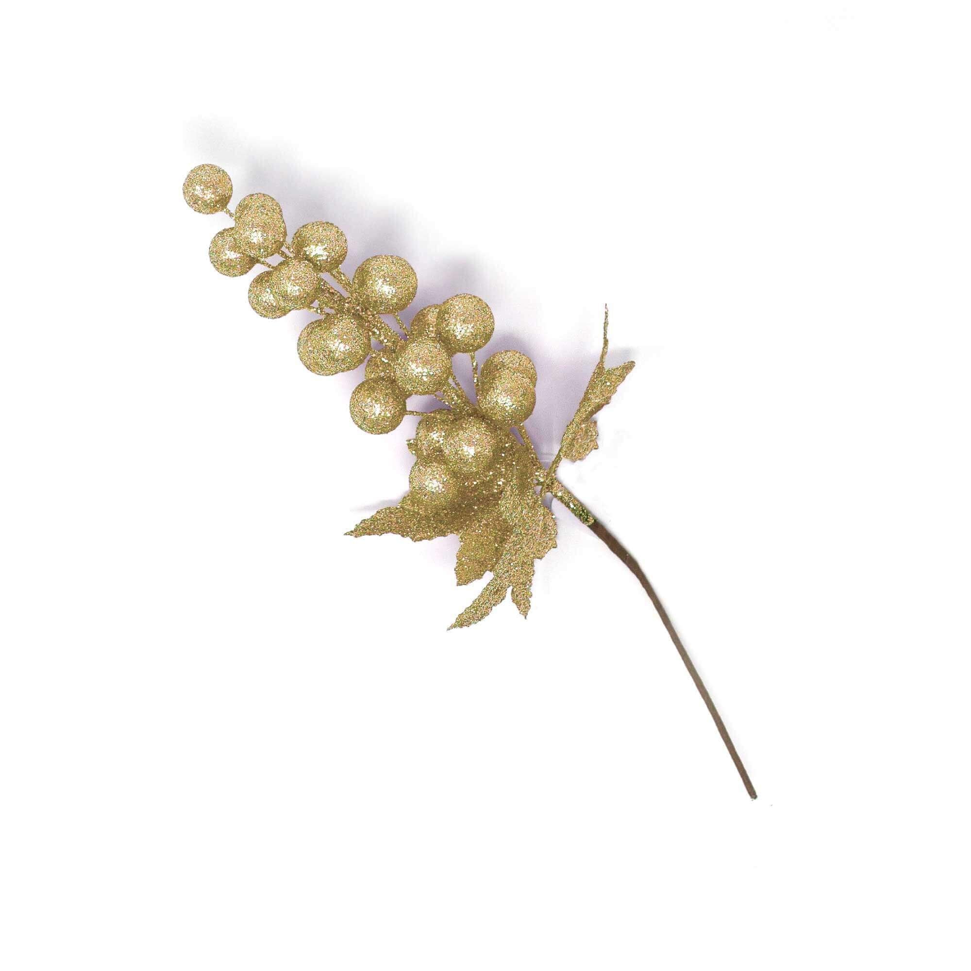 Christmas Sparkle Glittered Grape Stem Pick 28cm - Champagne - Image 2
