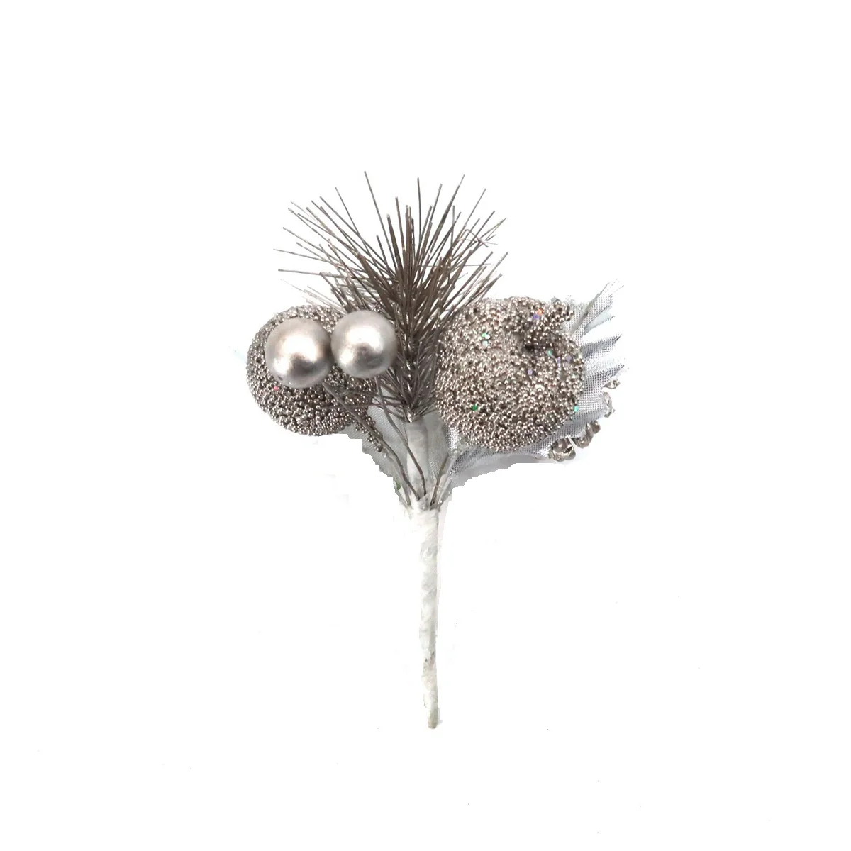 Christmas Sparkle Glittered Pick 14cm - Silver