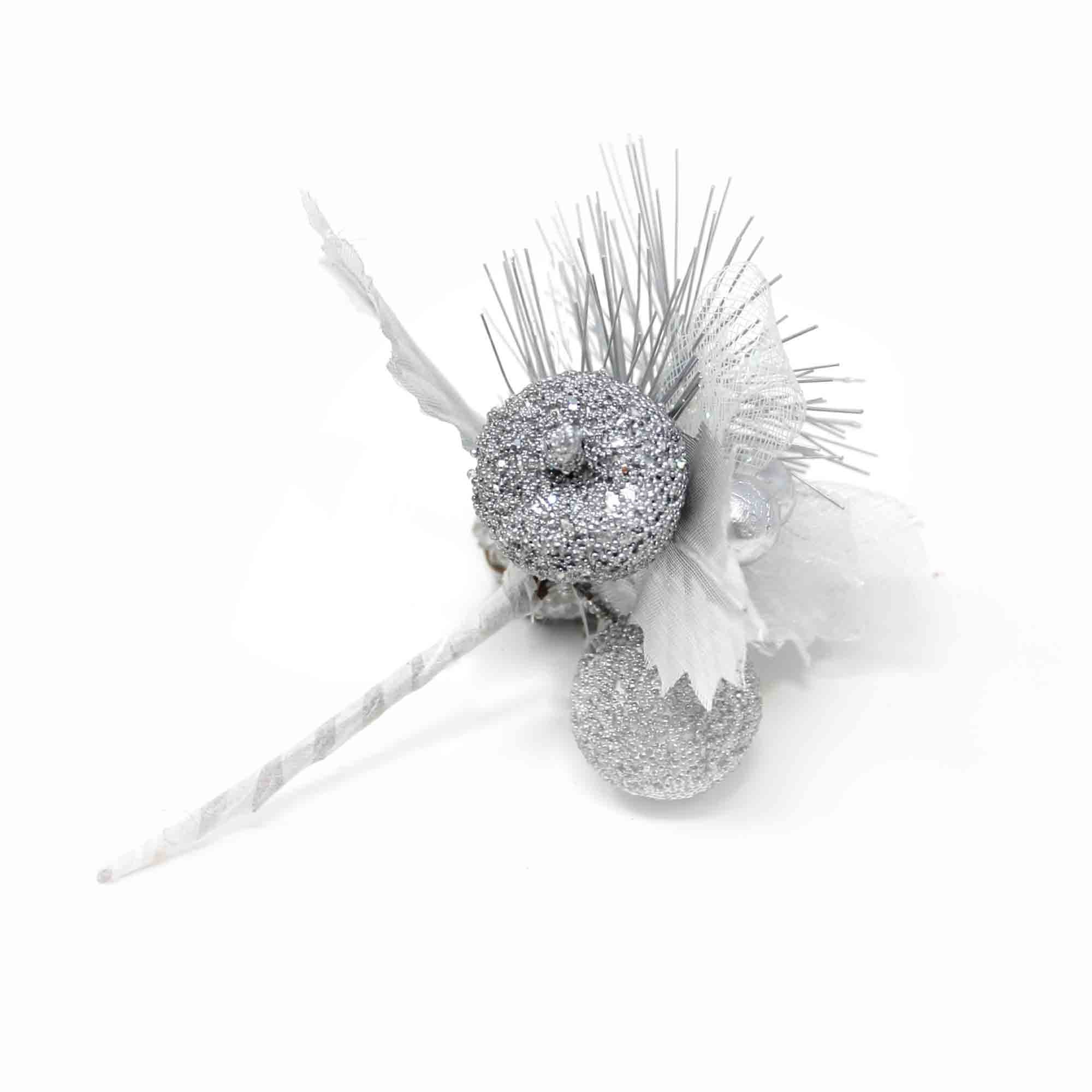 Christmas Sparkle Glittered Pick 14cm - Silver - Image 3