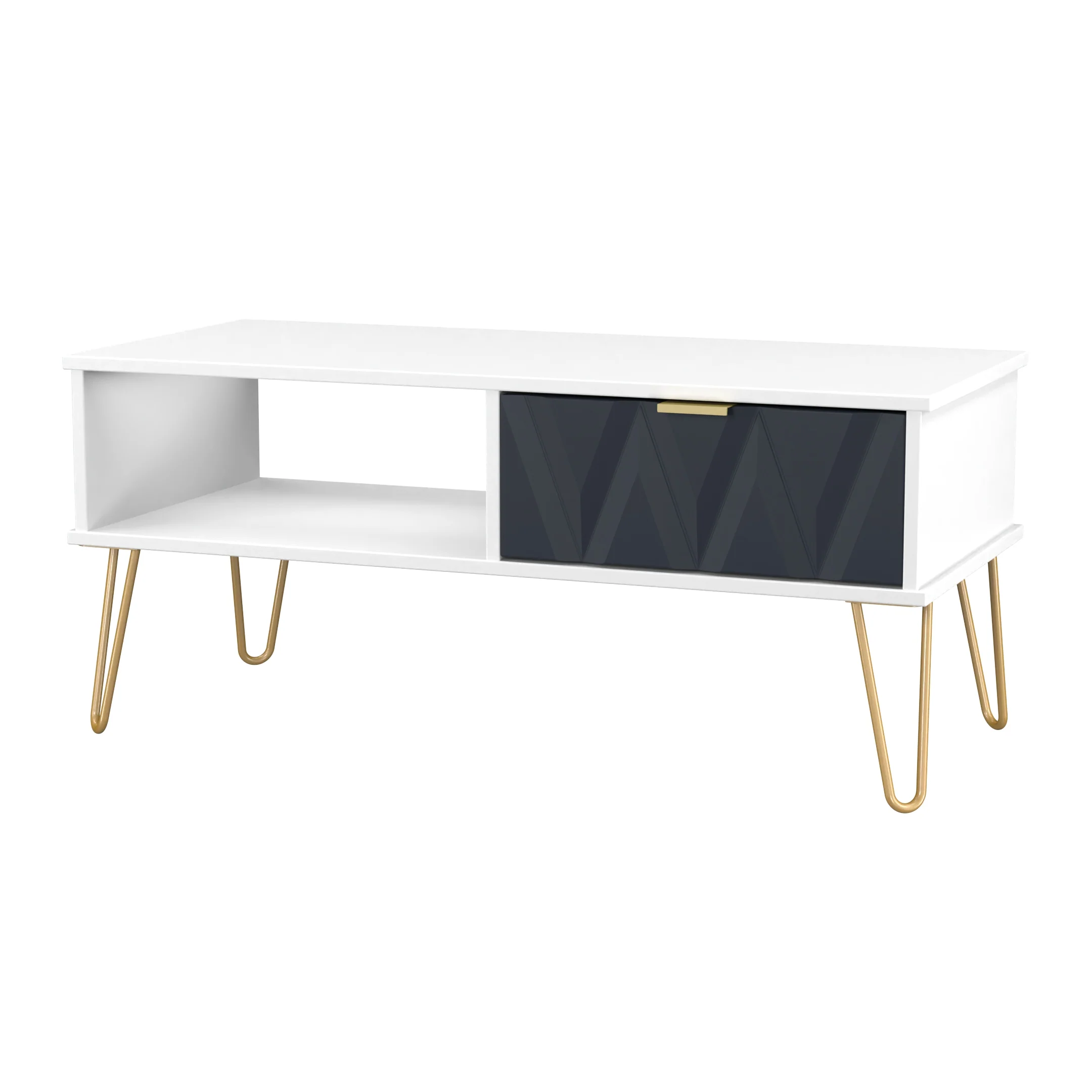Glitz Ready Assembled 1 Drawer Coffee Table in Indigo Matt & White - Image 3