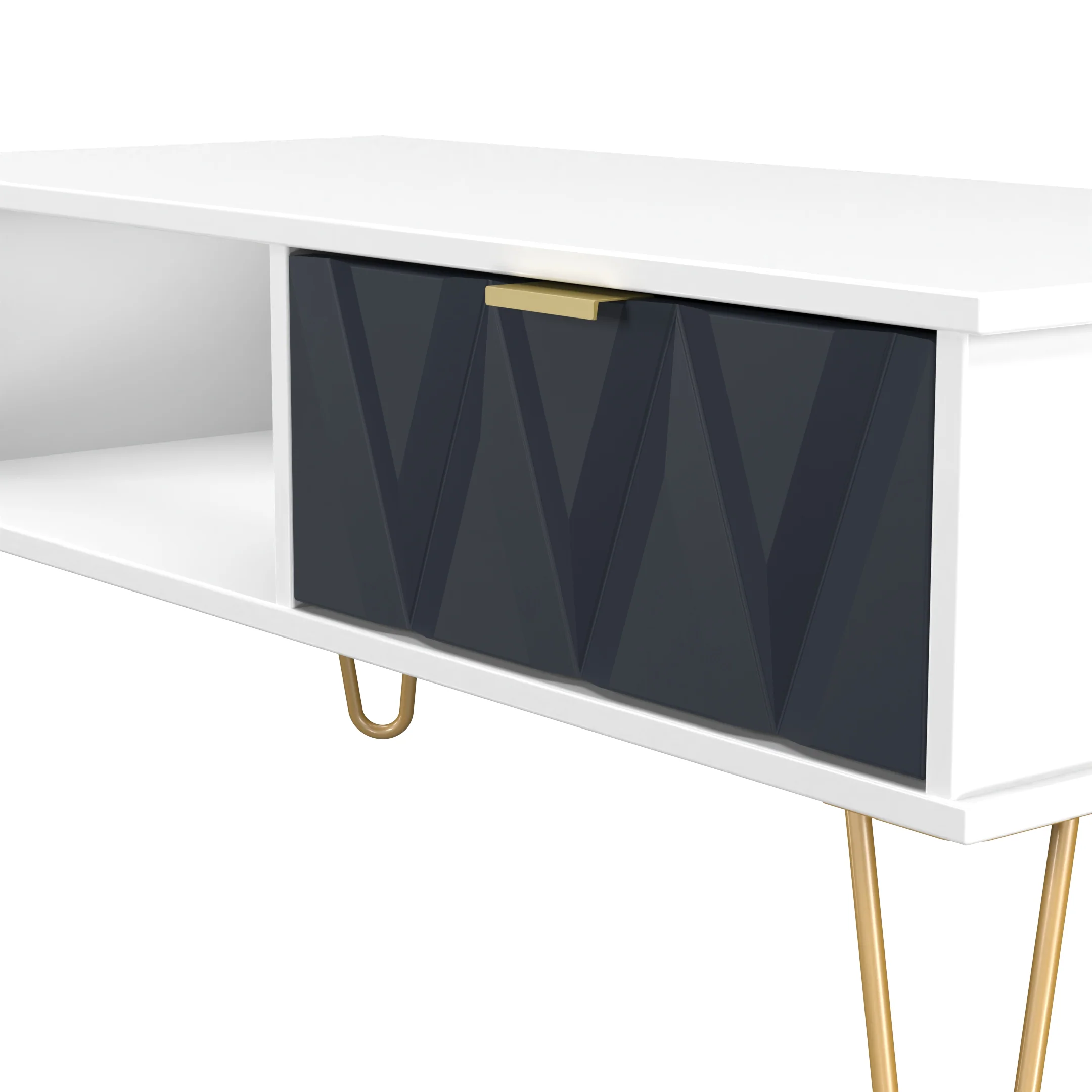 Glitz Ready Assembled 1 Drawer Coffee Table in Indigo Matt & White - Image 4