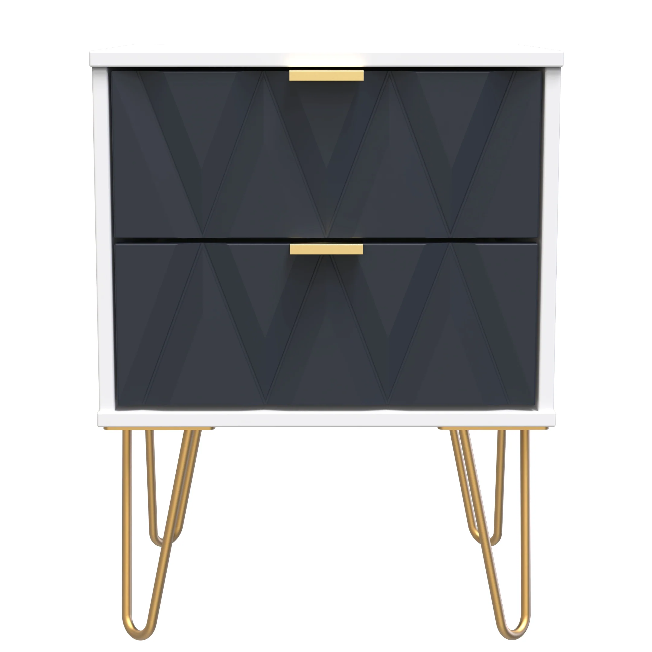 Glitz Ready Assembled 2 Drawer Bedside Cabinet in Indigo Matt & White - Image 2