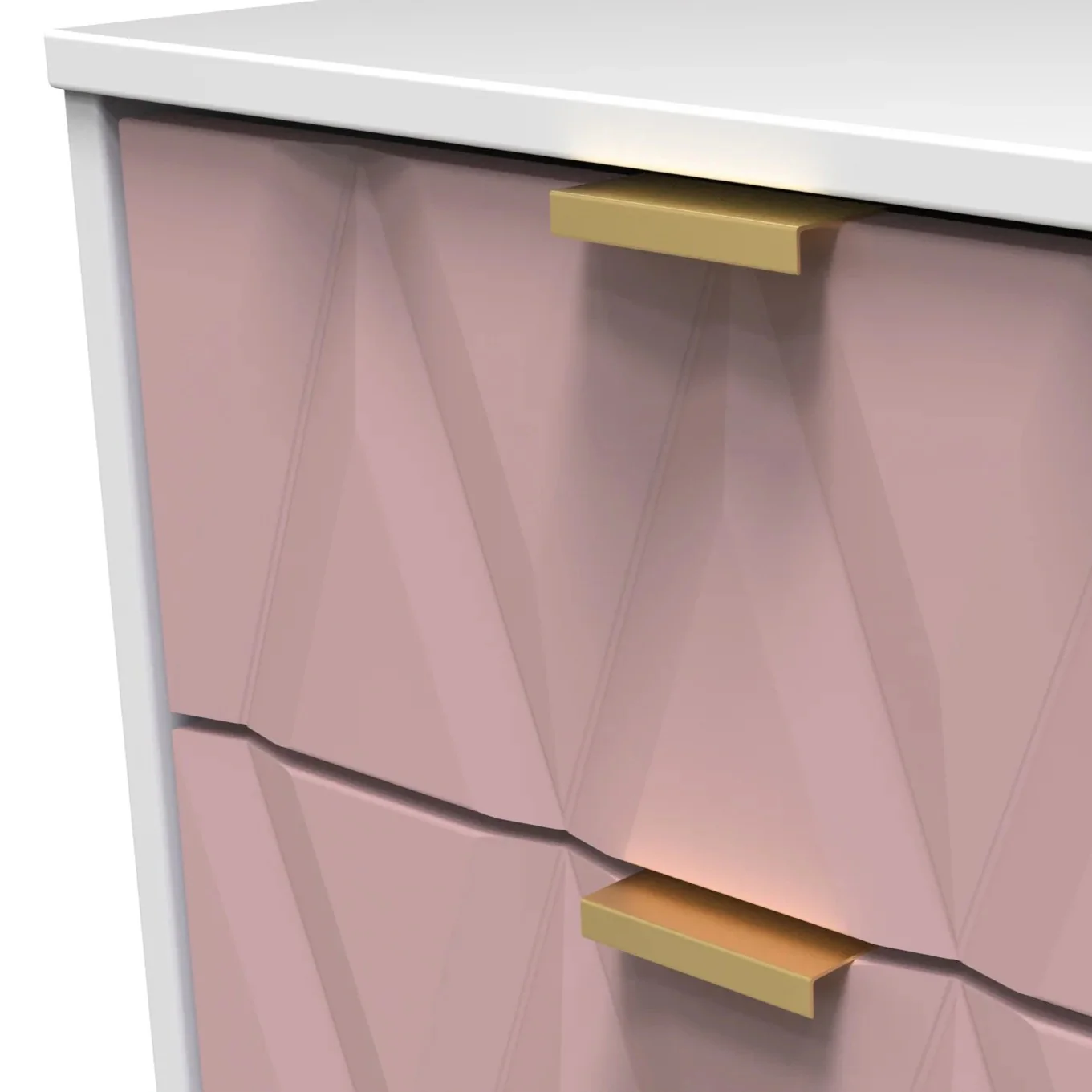 Glitz Ready Assembled 2 Drawer Bedside Cabinet in Kobe Pink & White - Image 4