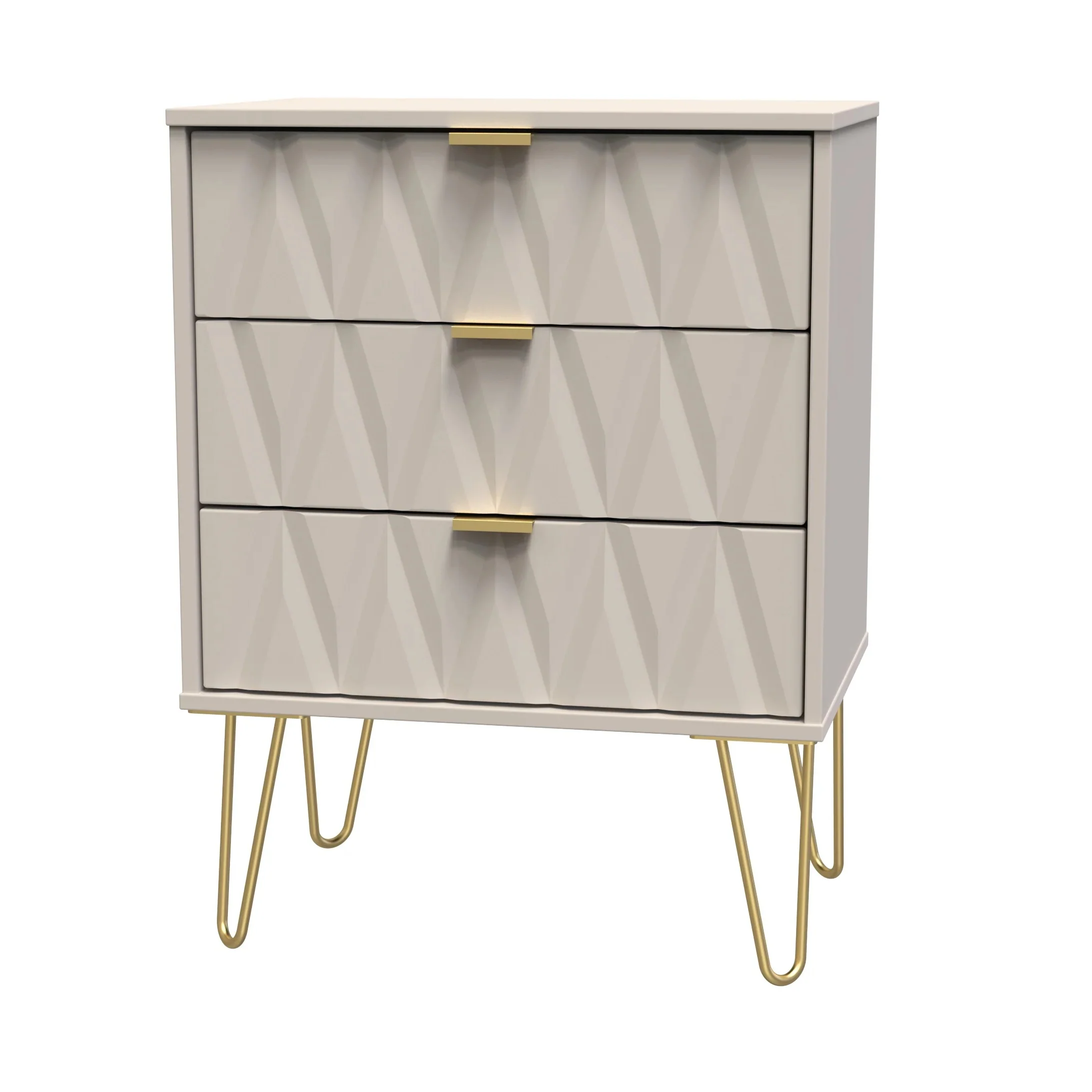 Glitz Ready Assembled 3 Drawer Bedside Table In Kashmir Matt