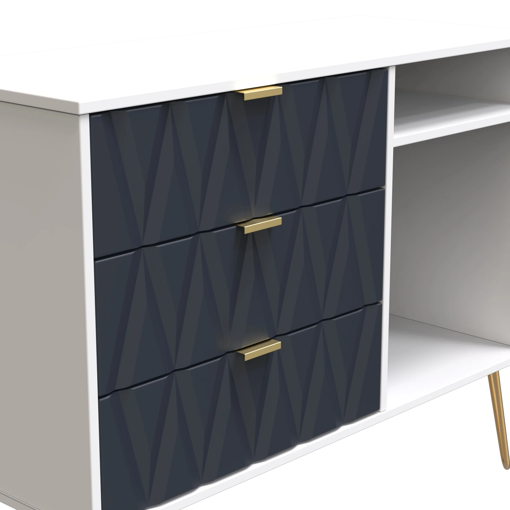 Glitz Ready Assembled 3 Drawer TV Unit in Indigo Matt & White - Image 4