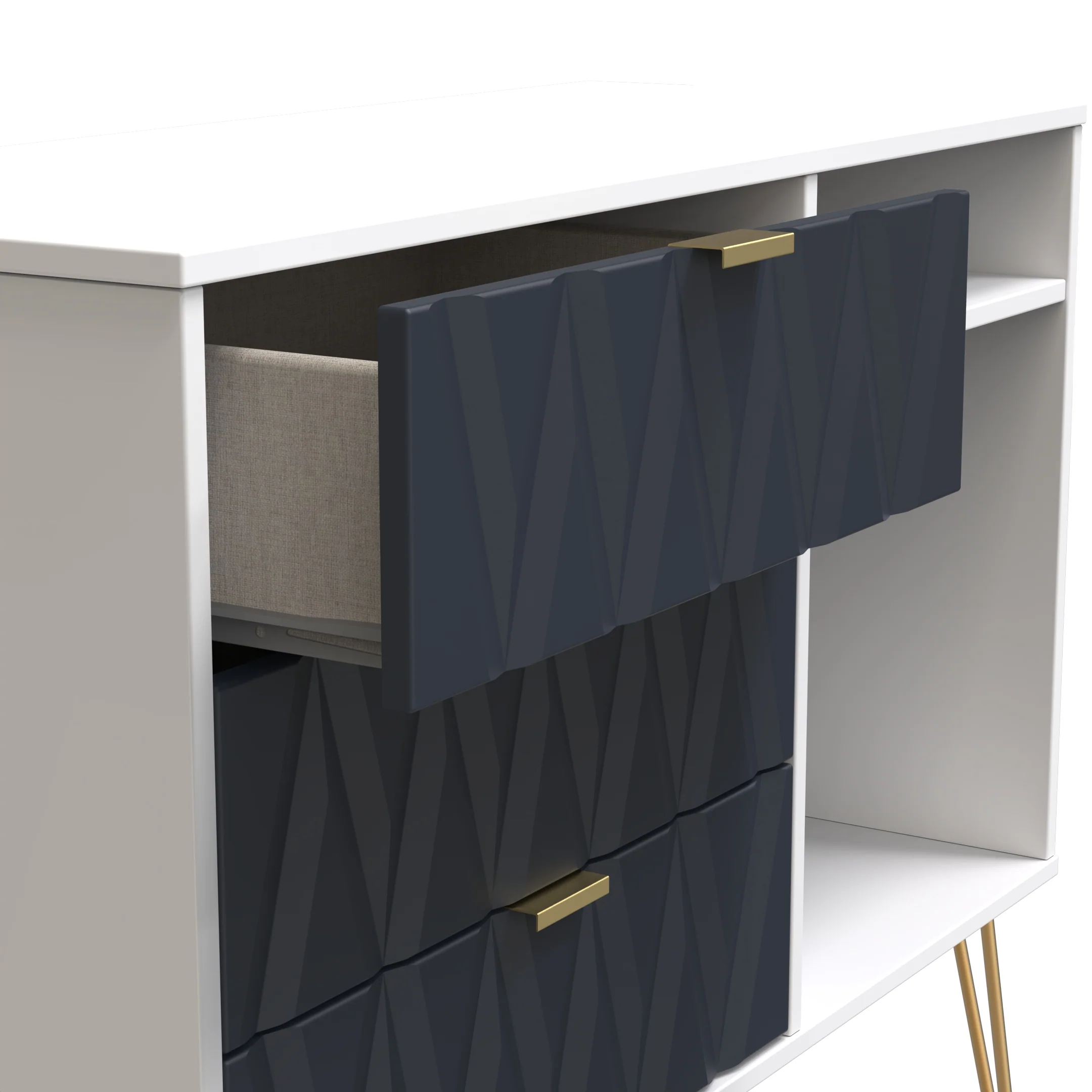 Glitz Ready Assembled 3 Drawer TV Unit in Indigo Matt & White - Image 5