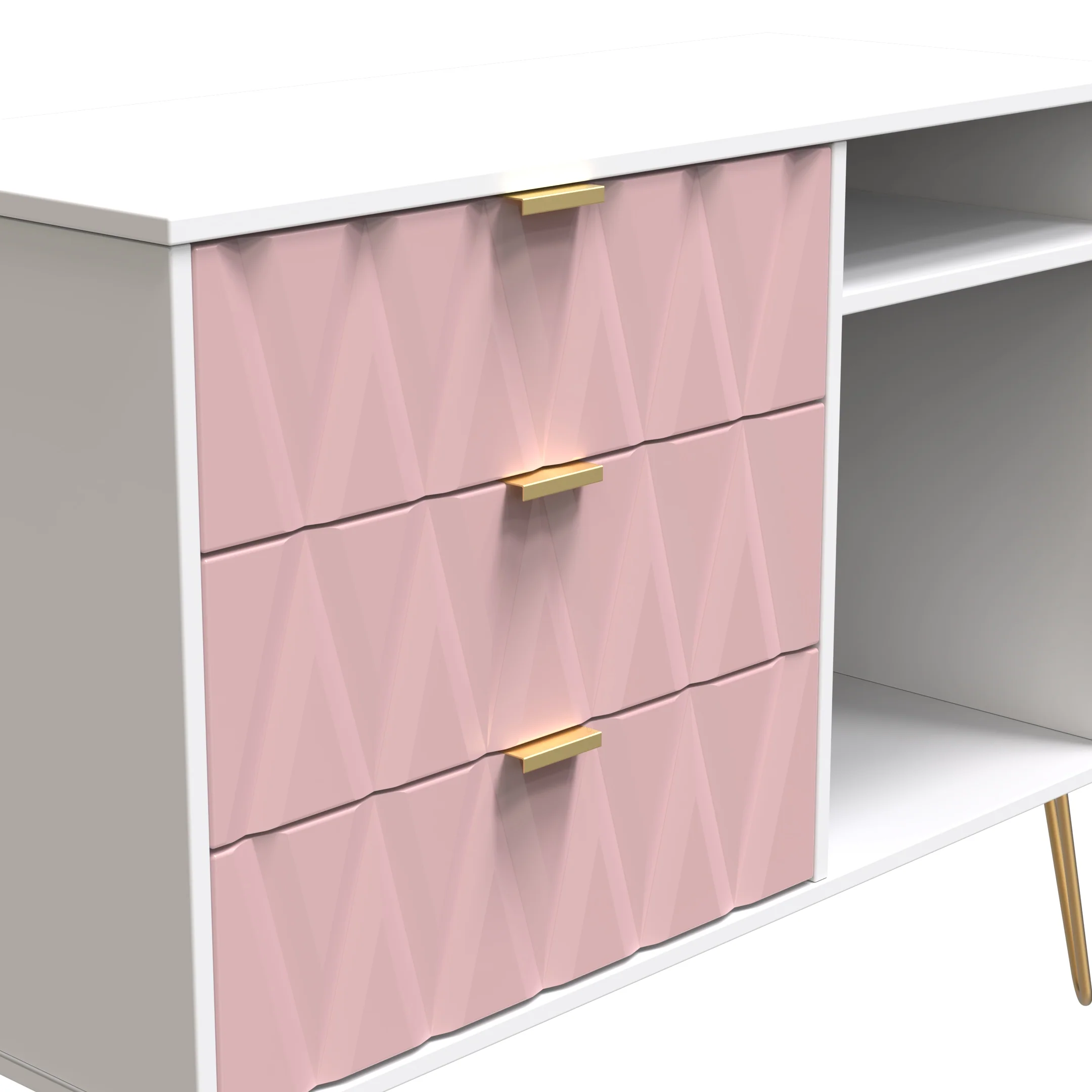 Glitz Ready Assembled 3 Drawer TV Unit in Kobe Pink & White - Image 4