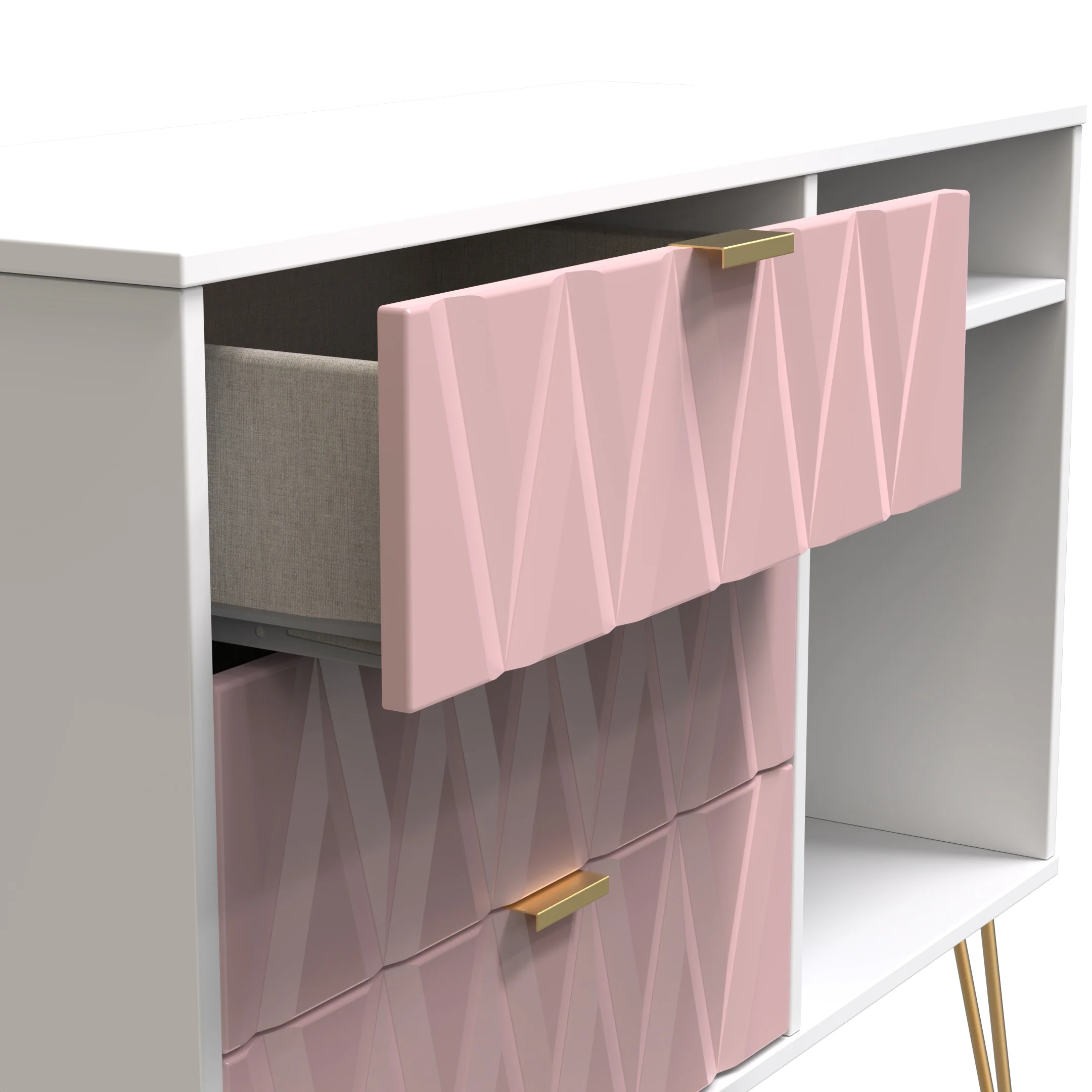 Glitz Ready Assembled 3 Drawer TV Unit in Kobe Pink & White - Image 5