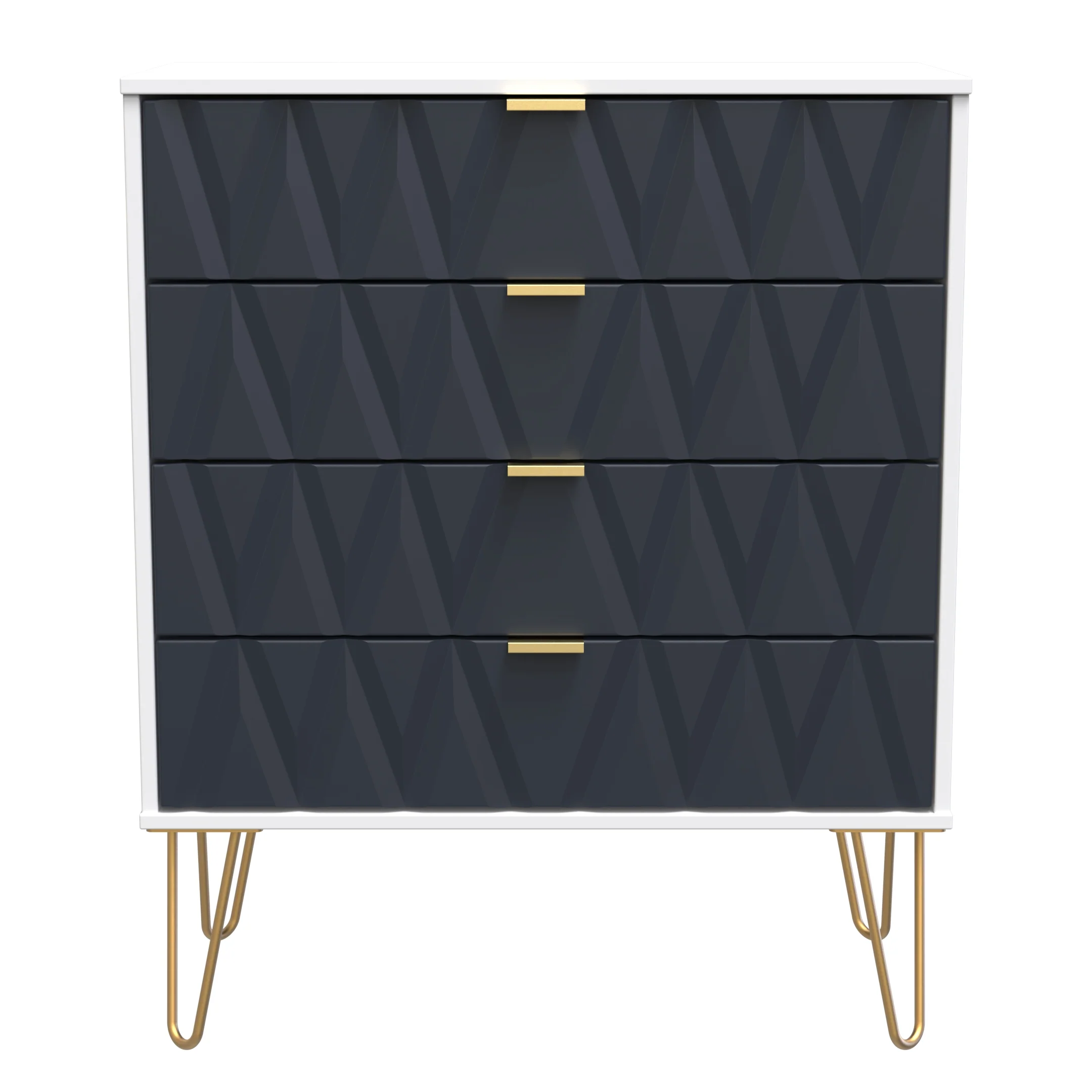 Glitz Ready Assembled 4 Drawer Chest in Indigo Matt & White