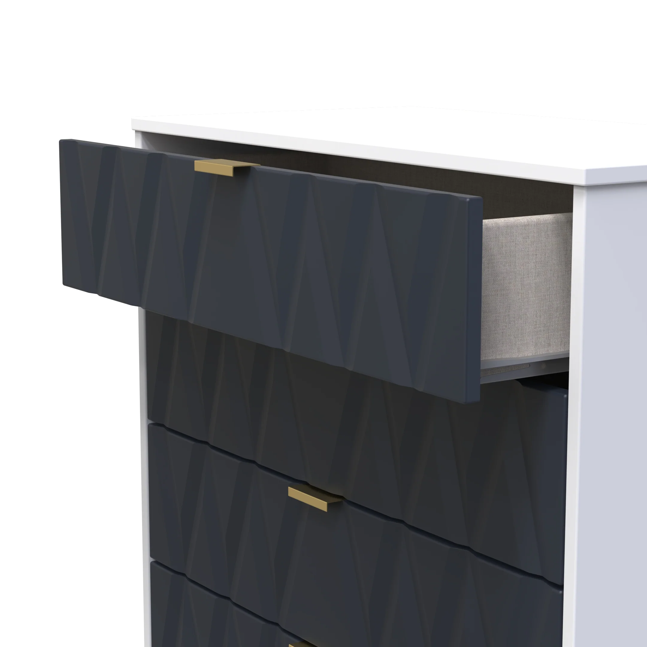 Glitz Ready Assembled 4 Drawer Chest in Indigo Matt & White - Image 8