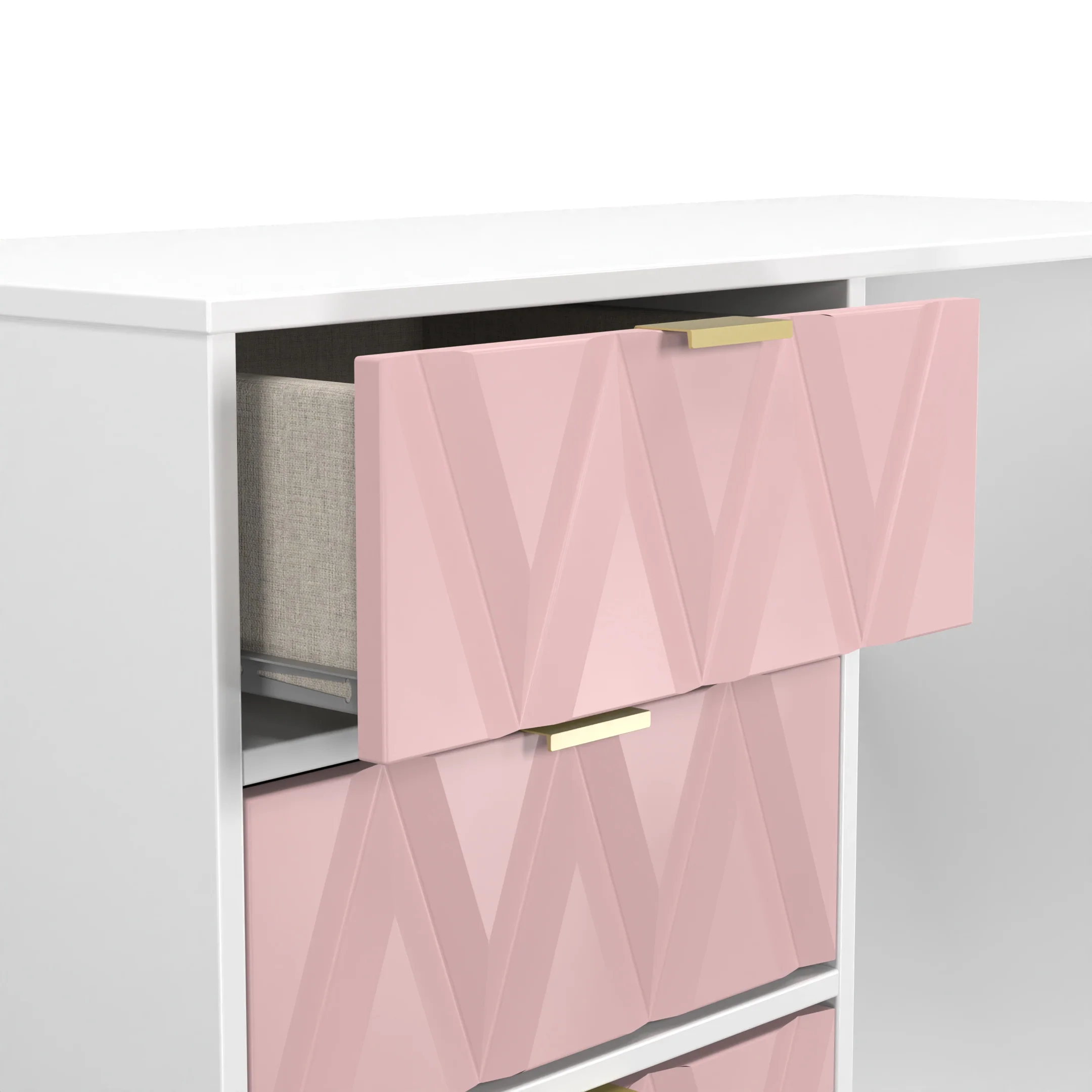 Glitz Ready Assembled 4 Drawer Vanity in Kobe Pink & White - Image 5