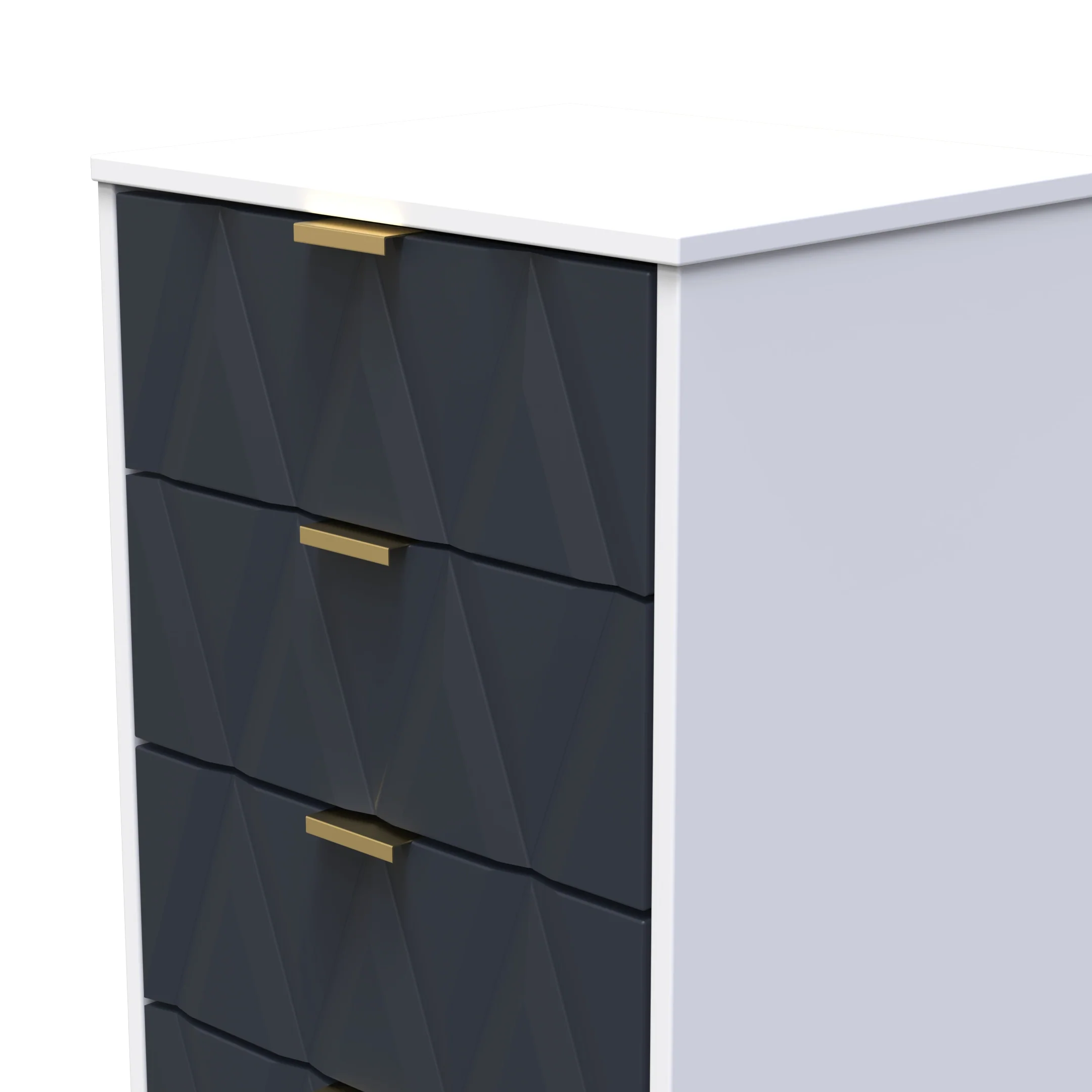 Glitz Ready Assembled 5 Drawer Tallboy in Indigo Matt & White - Image 4