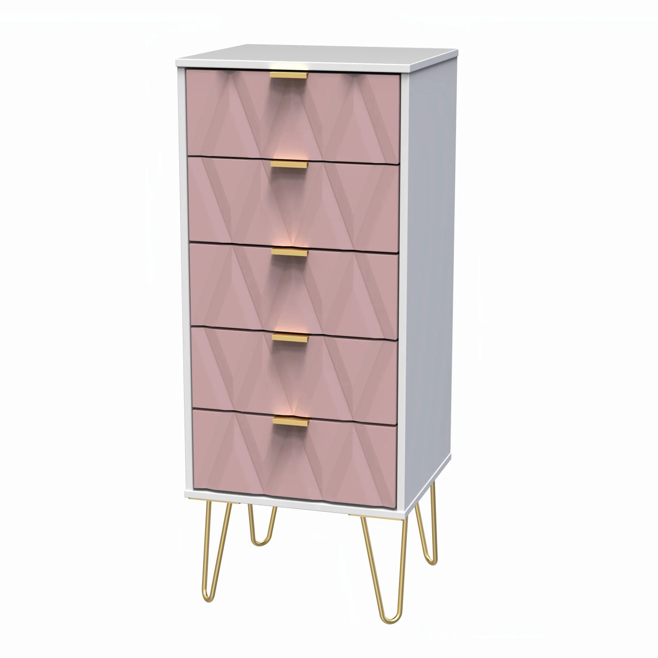 Glitz Ready Assembled 5 Drawer Tallboy in Kobe Pink & White - Image 2