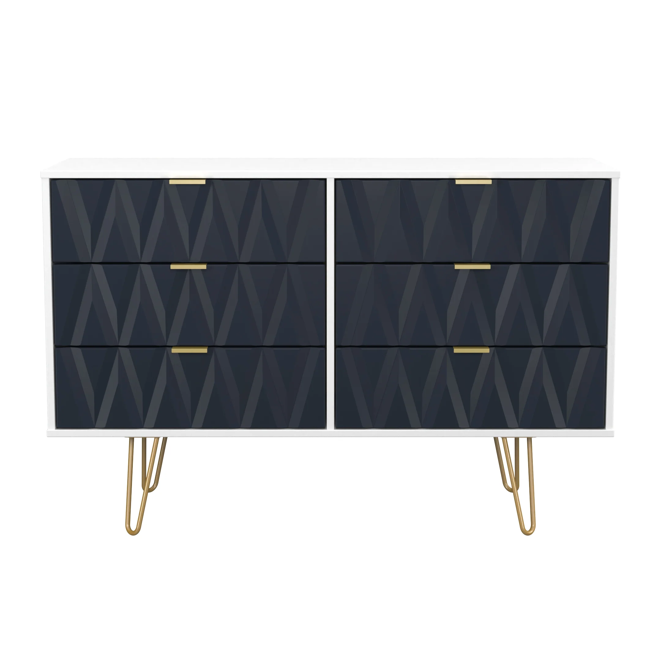 Glitz Ready Assembled 6 Drawer Wide Chest in Indigo Matt & White - Image 2