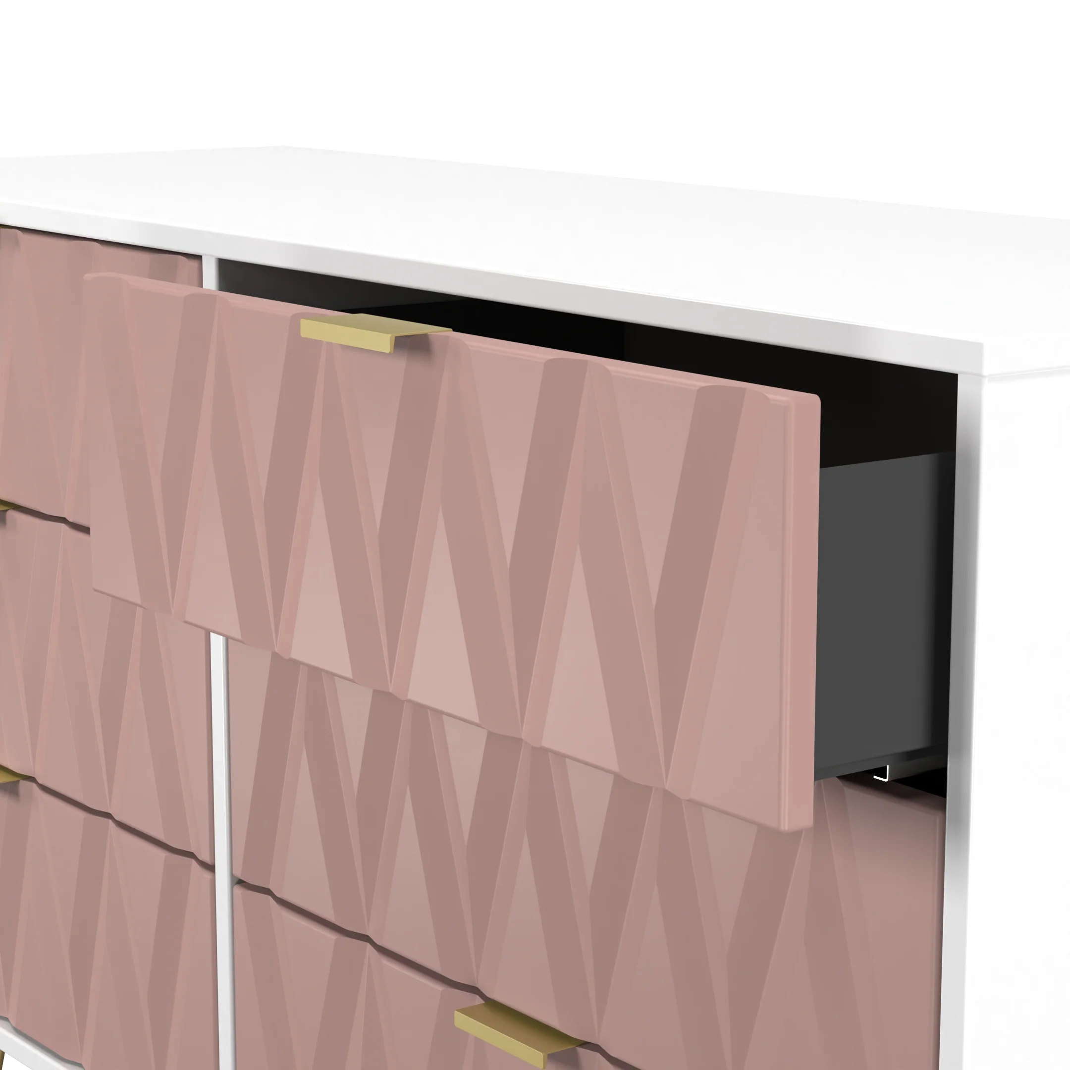 Glitz Ready Assembled 6 Drawer Wide Chest in Kobe Pink & White - Image 6