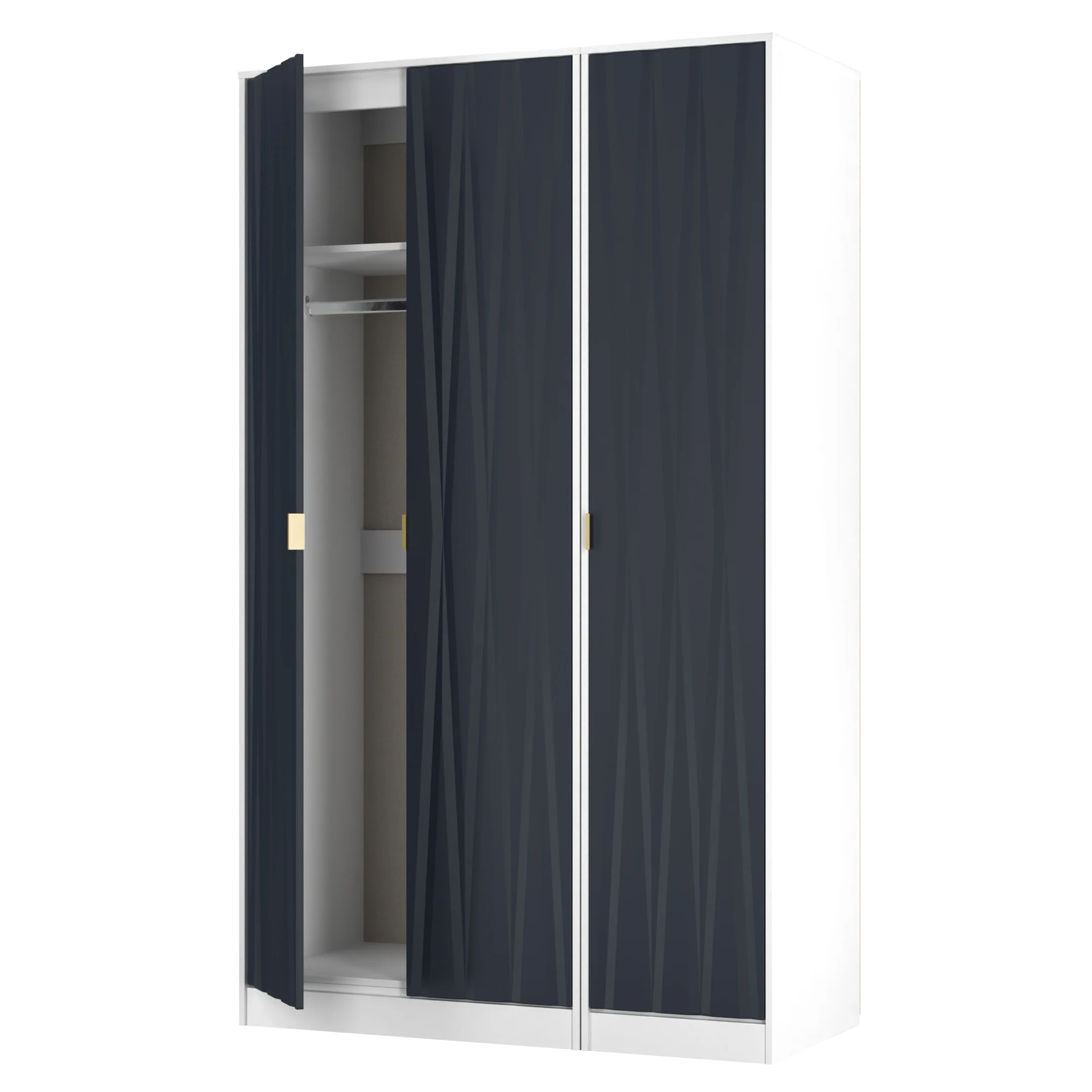 Glitz Ready Assembled Tall Triple Plain Wardrobe in Indigo Matt & White - Image 6