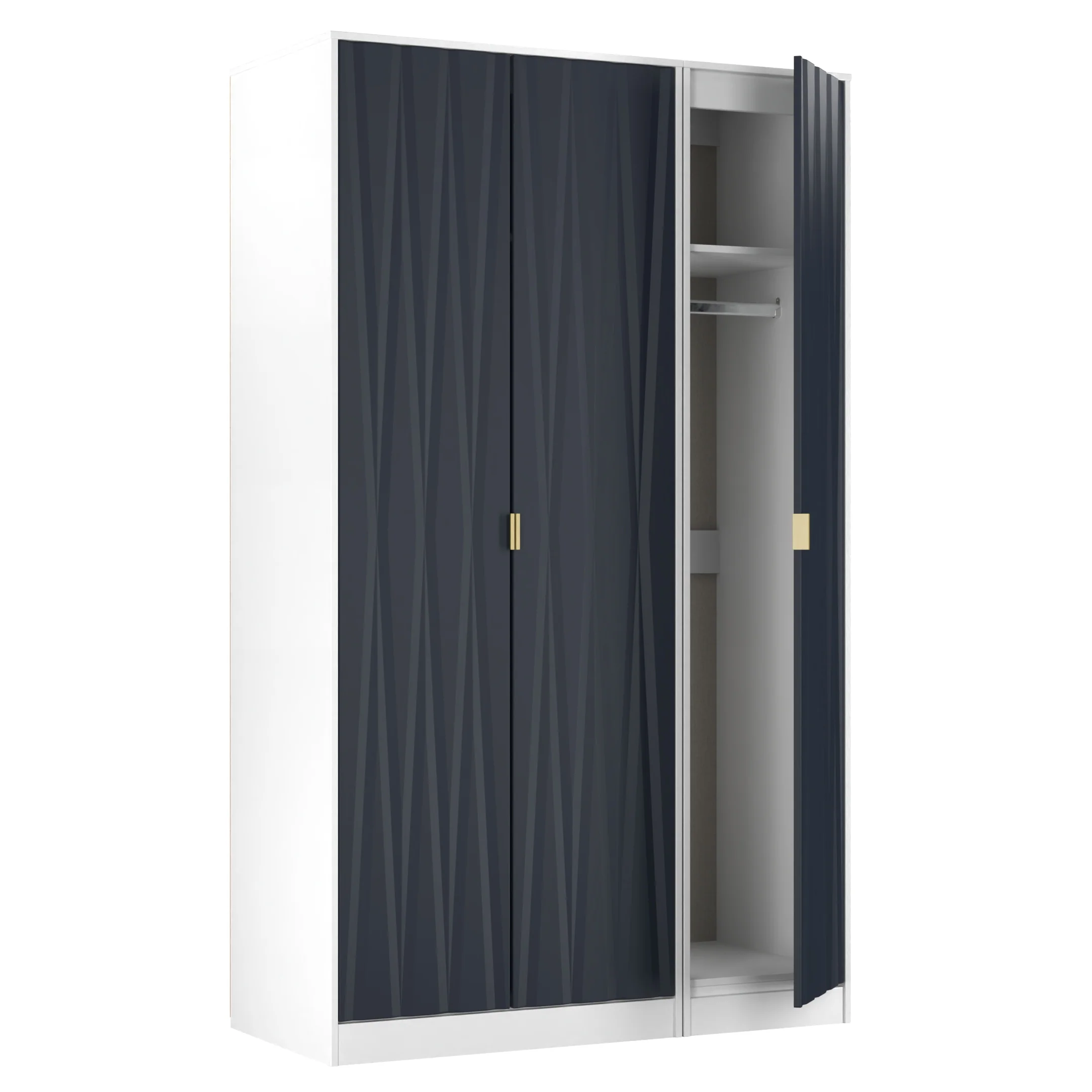 Glitz Ready Assembled Tall Triple Plain Wardrobe in Indigo Matt & White - Image 7