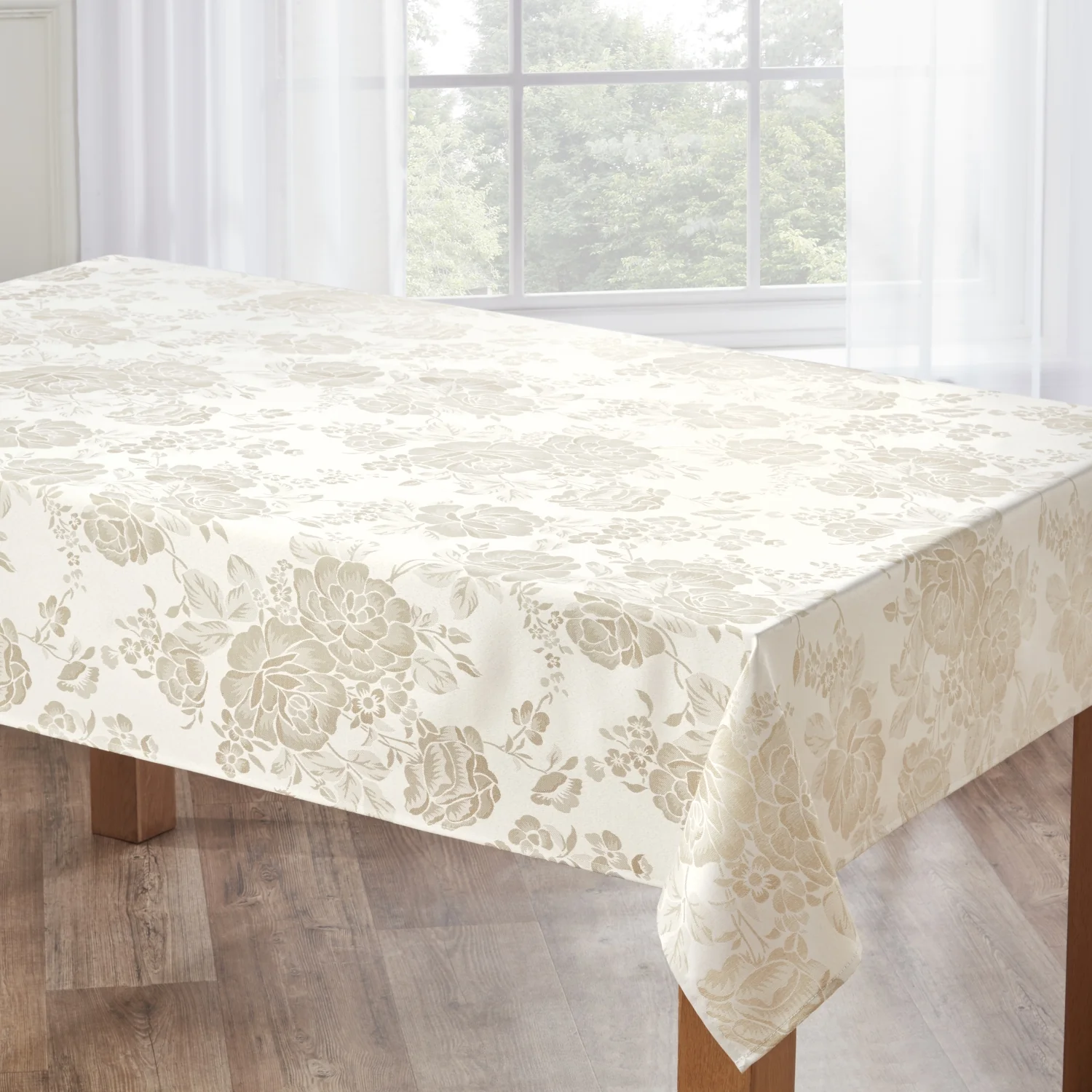 Grace Floral Jacquard Table Cloth Sateen Damask Table Cloth with a Subtle Jacquard Design in Natural - Image 2