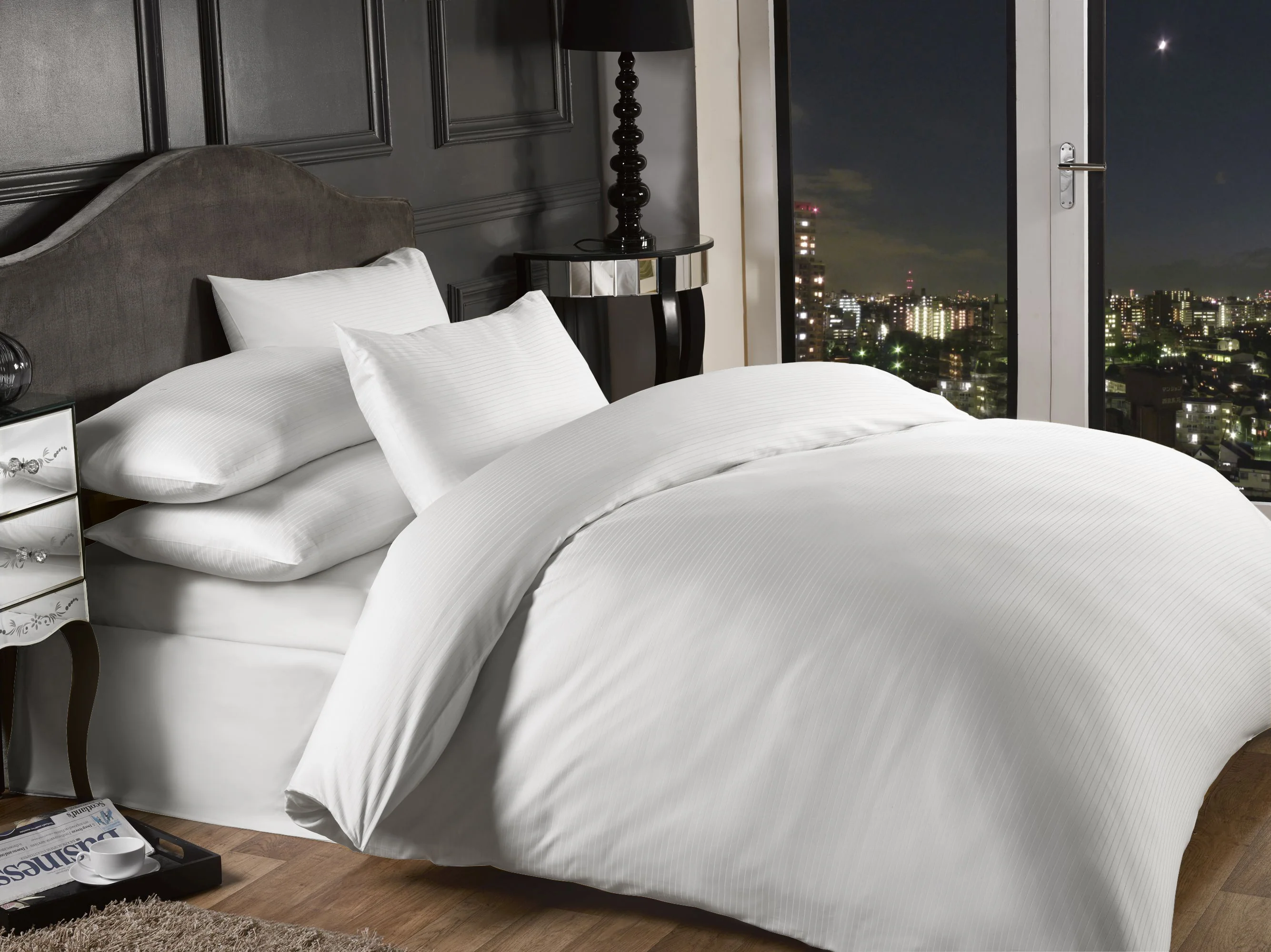 Grosvenor - 1000 Thread Count Pin Stripe Fitted Sheet In White - King Size