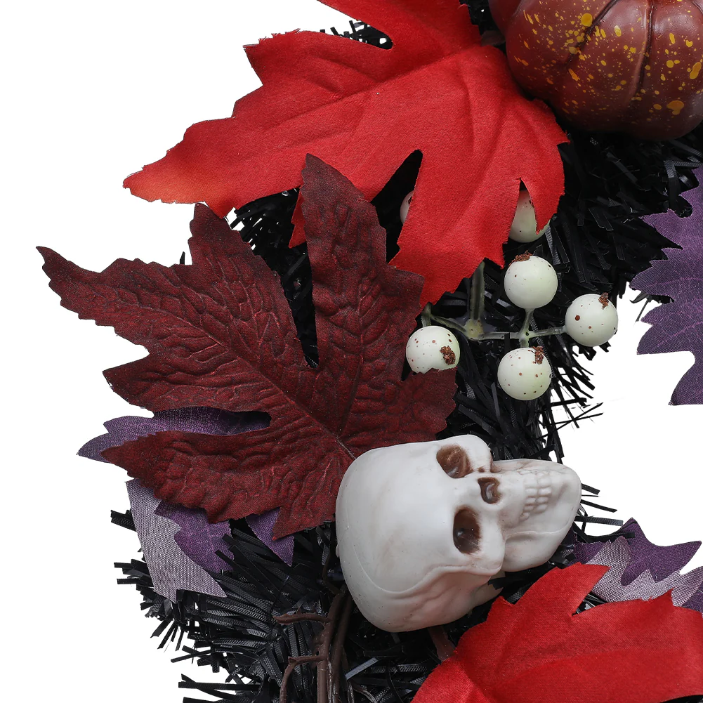 Halloween LED Maple Leaves Wreath with Skulls - Image 3