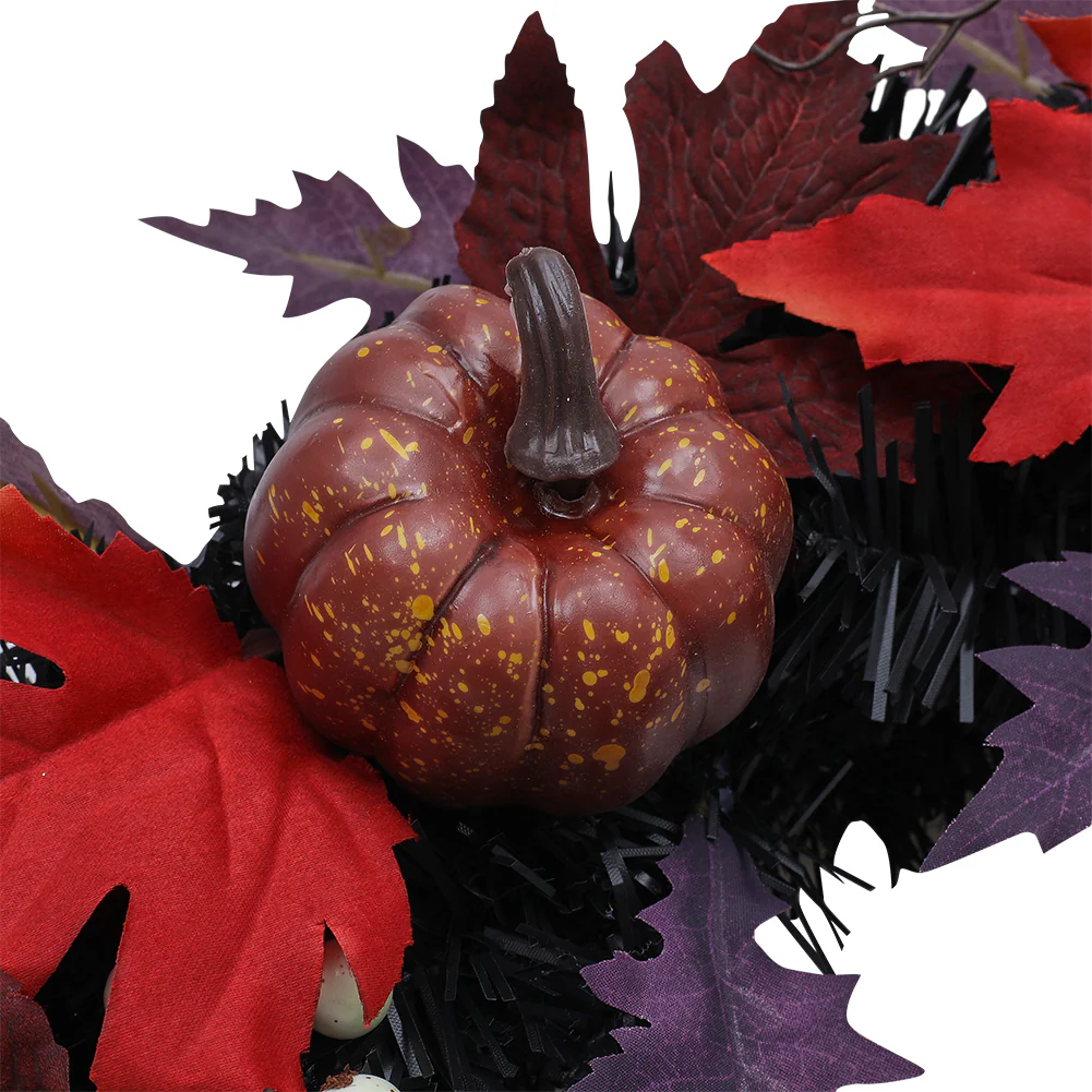 Halloween LED Maple Leaves Wreath with Skulls - Image 4