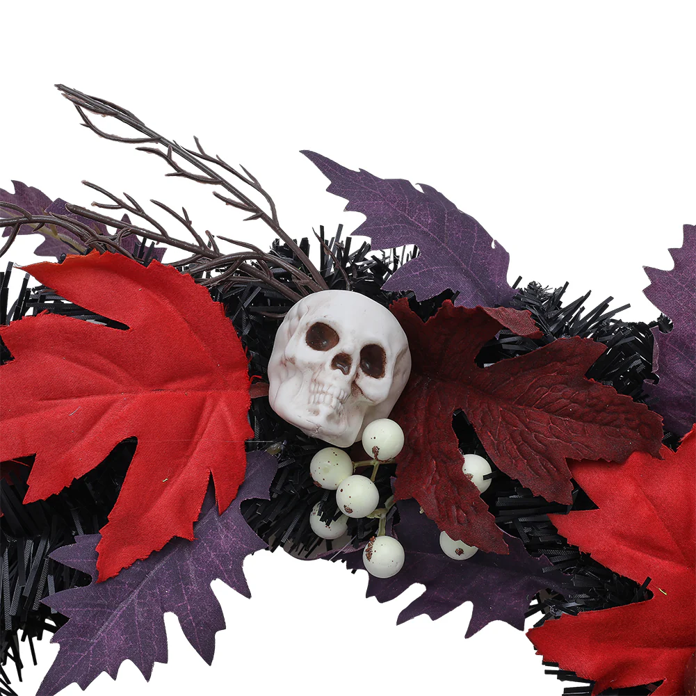 Halloween LED Maple Leaves Wreath with Skulls - Image 5