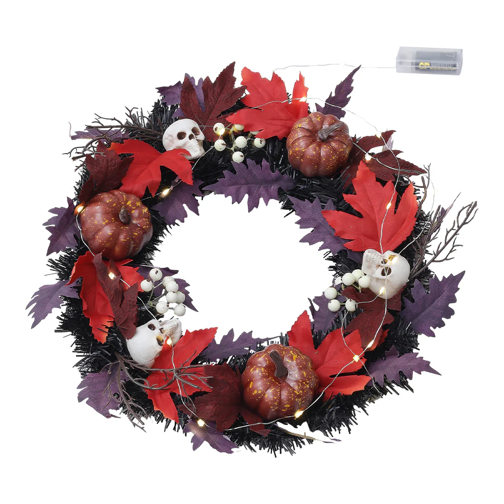 Halloween LED Maple Leaves Wreath with Skulls - Image 6