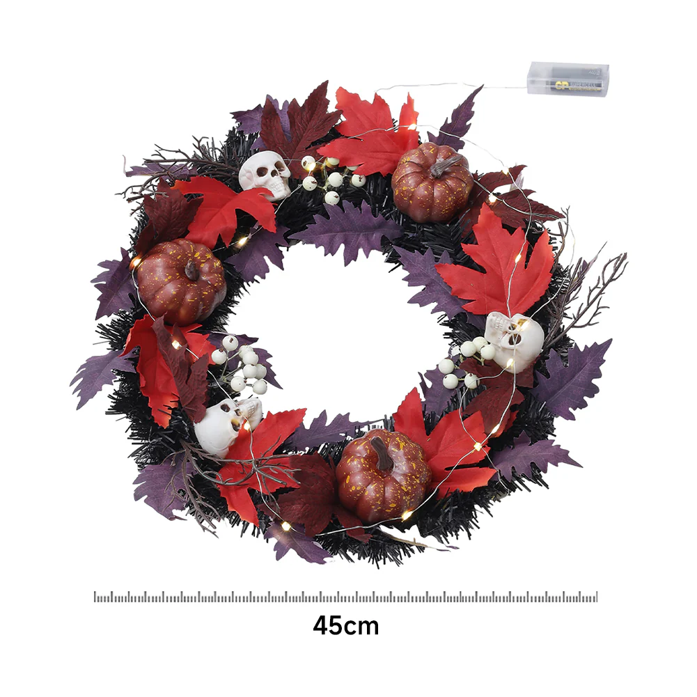 Halloween LED Maple Leaves Wreath with Skulls - Image 7